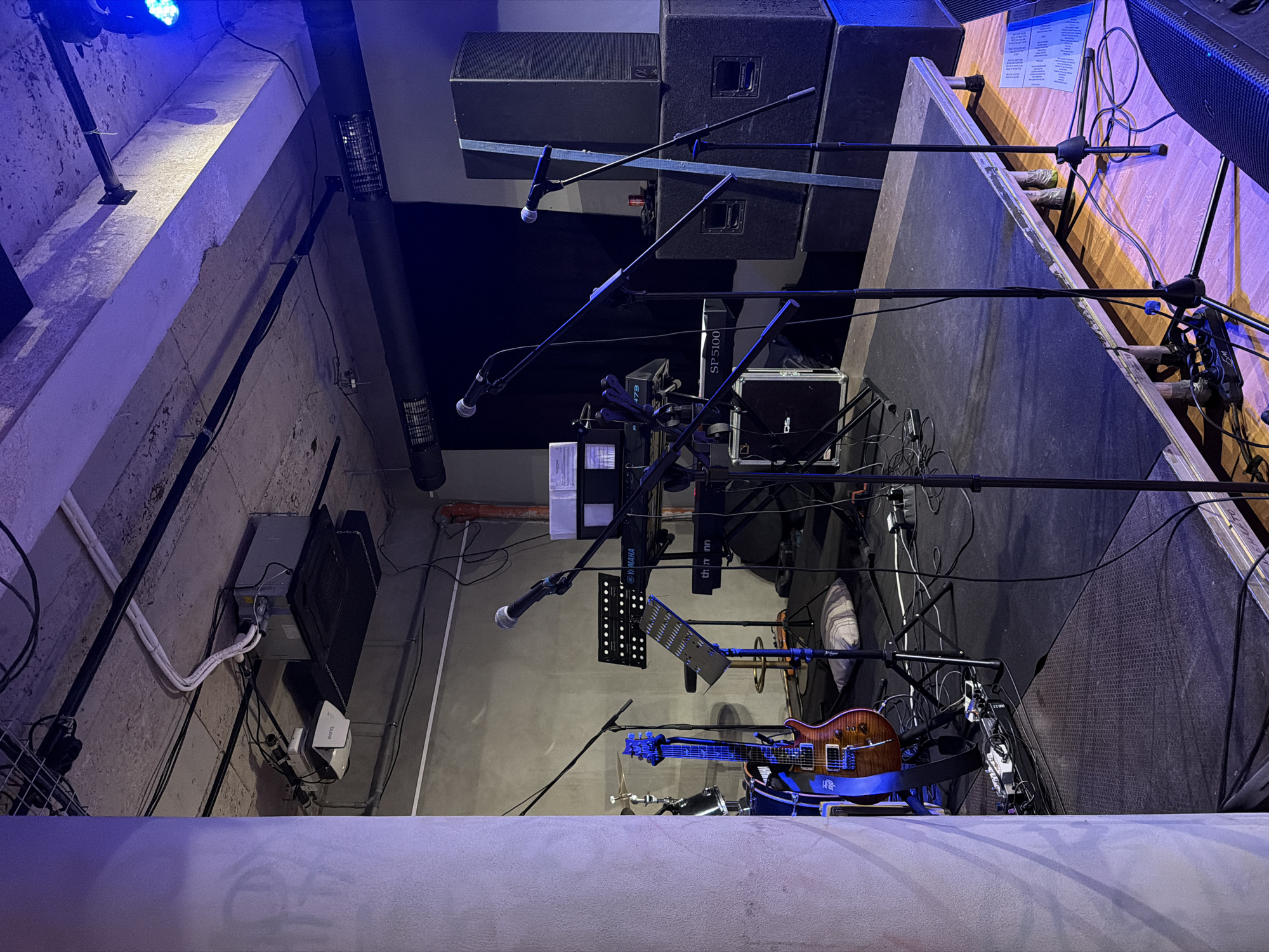 Urban musical performance staged with instruments and sound equipment