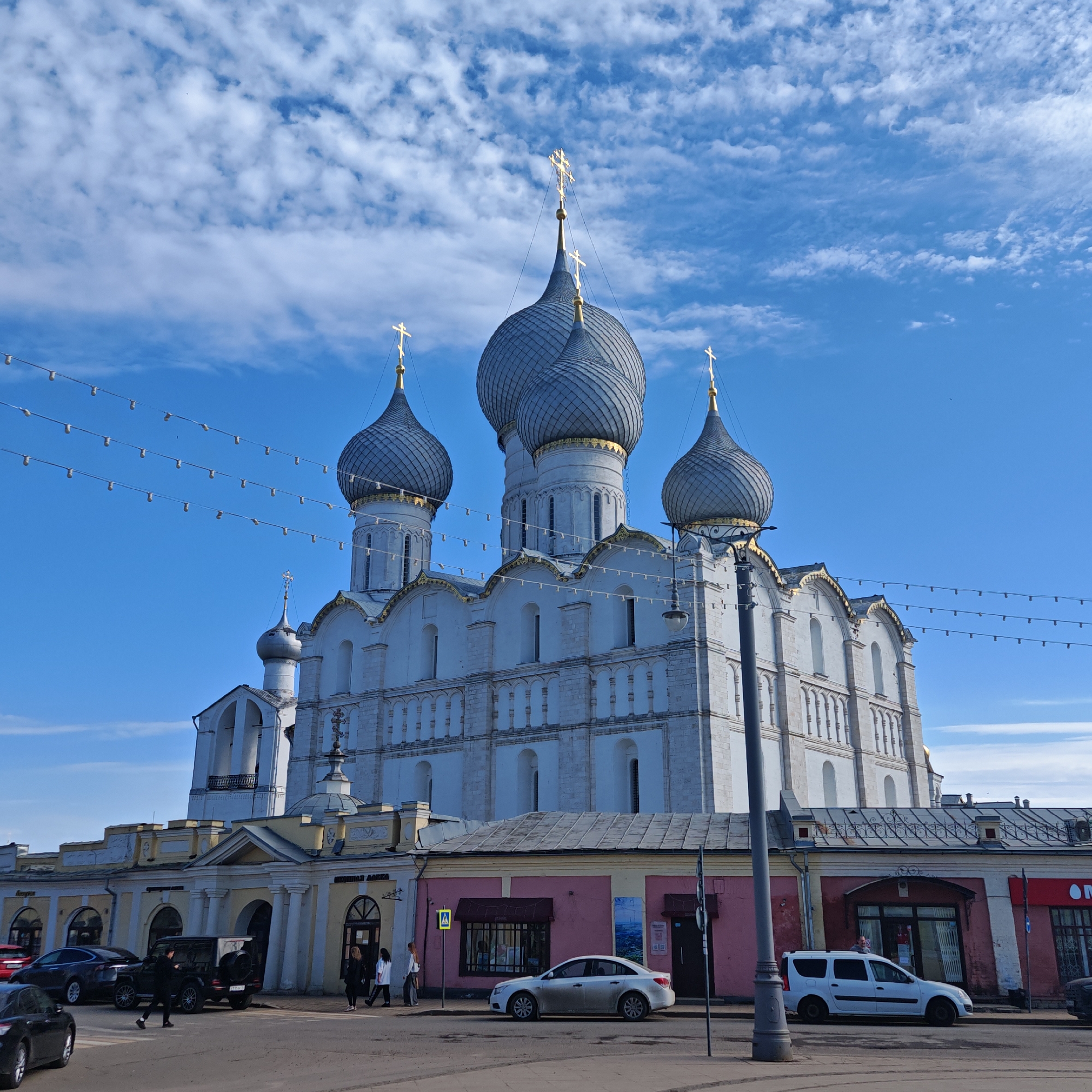 Orthodox church with golden domes photographed in Novo-Nikol'skoe, Russia