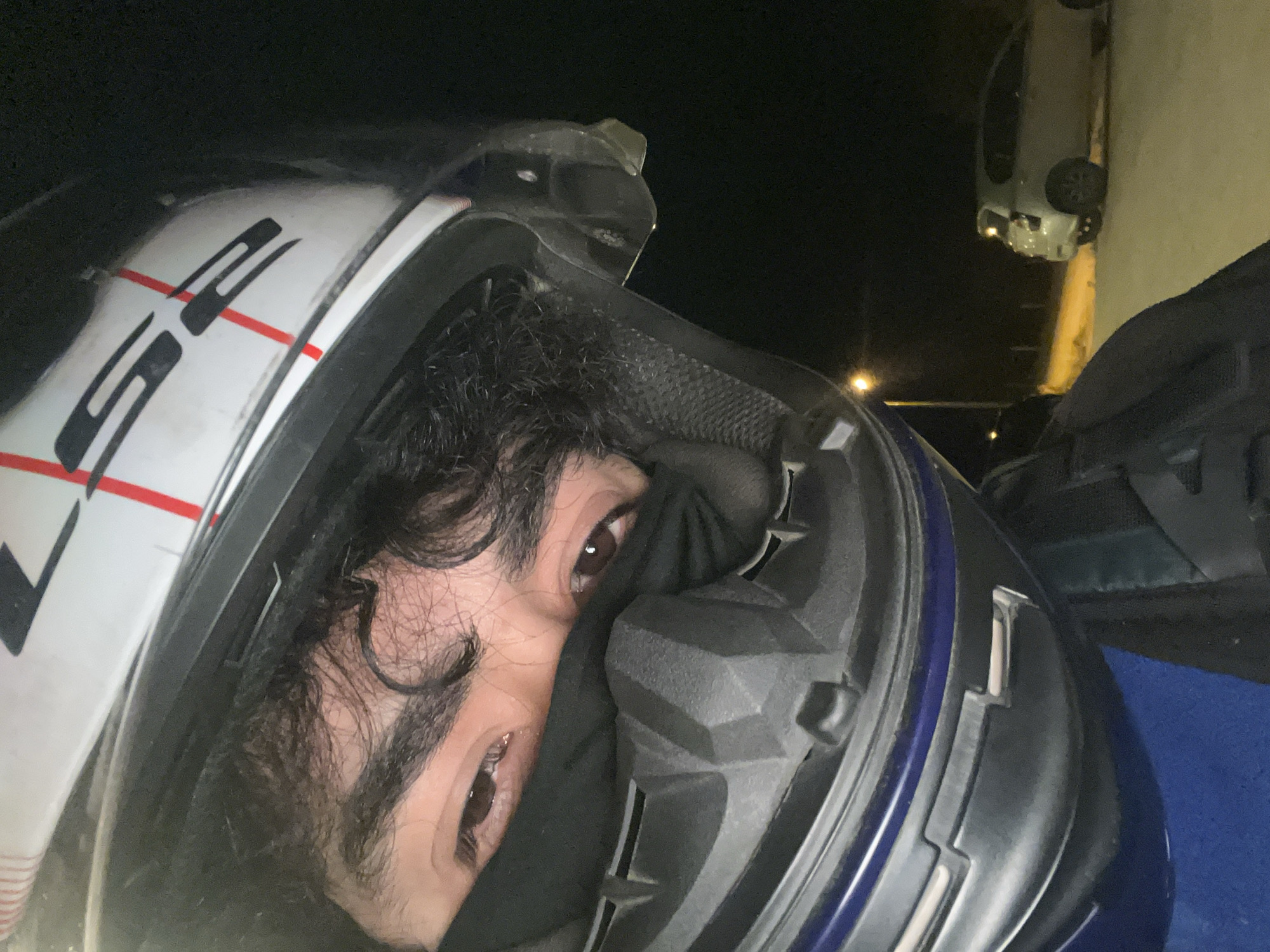 Motorcyclist photographed at night in Ushuaia, Argentina