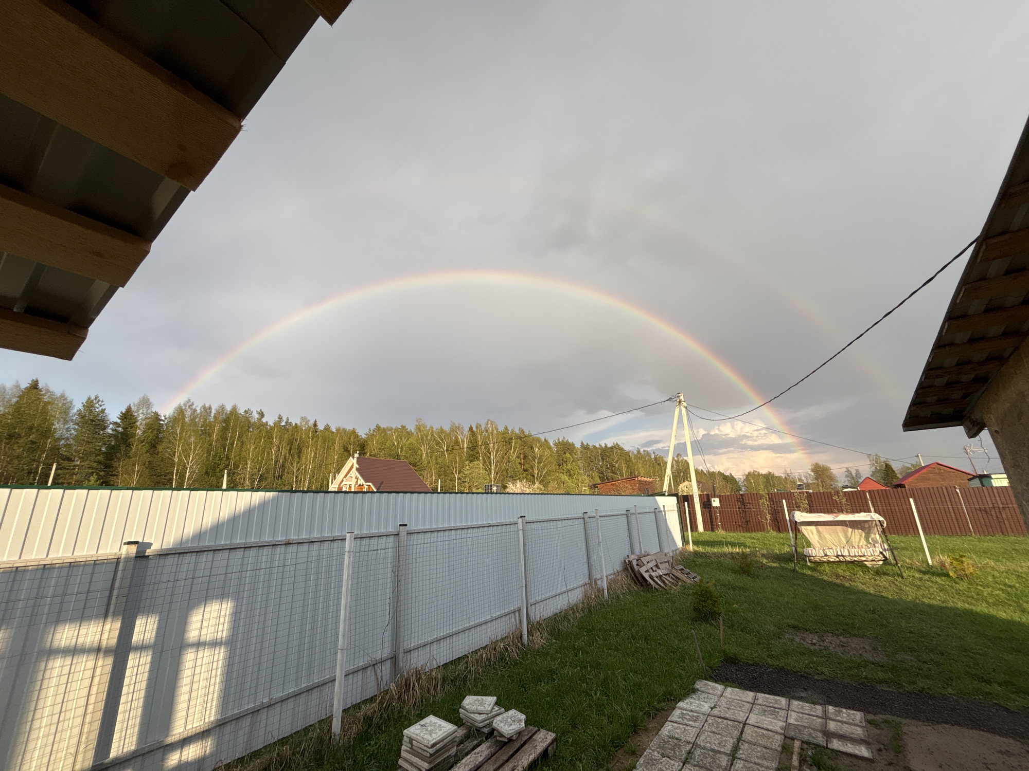 Double rainbow spotted over Razdolye, Russia residential area