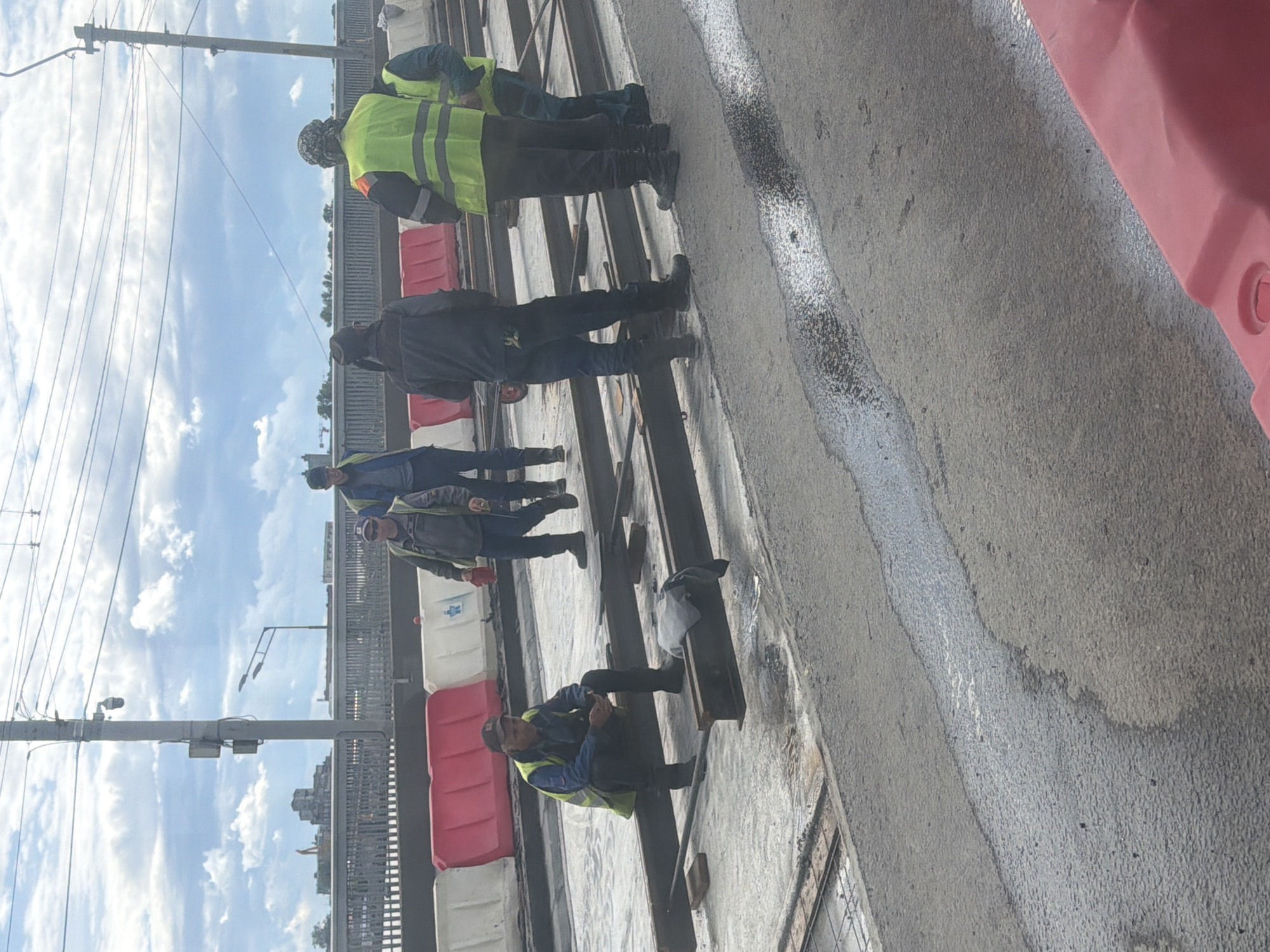 Bridge and tram track repairs in progress, central Saint Petersburg