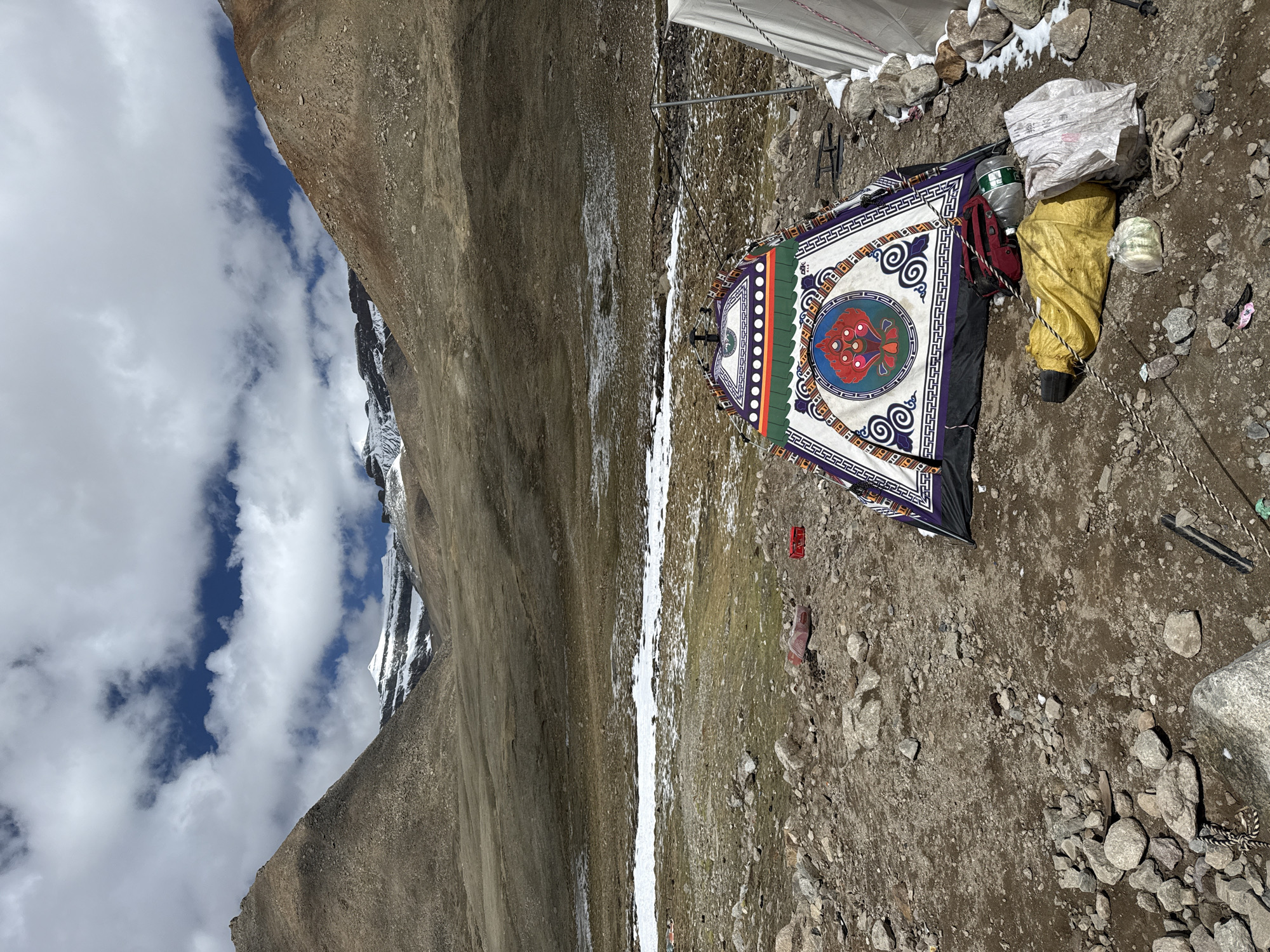 Mountain camp observed in high-altitude terrain near Parga, China