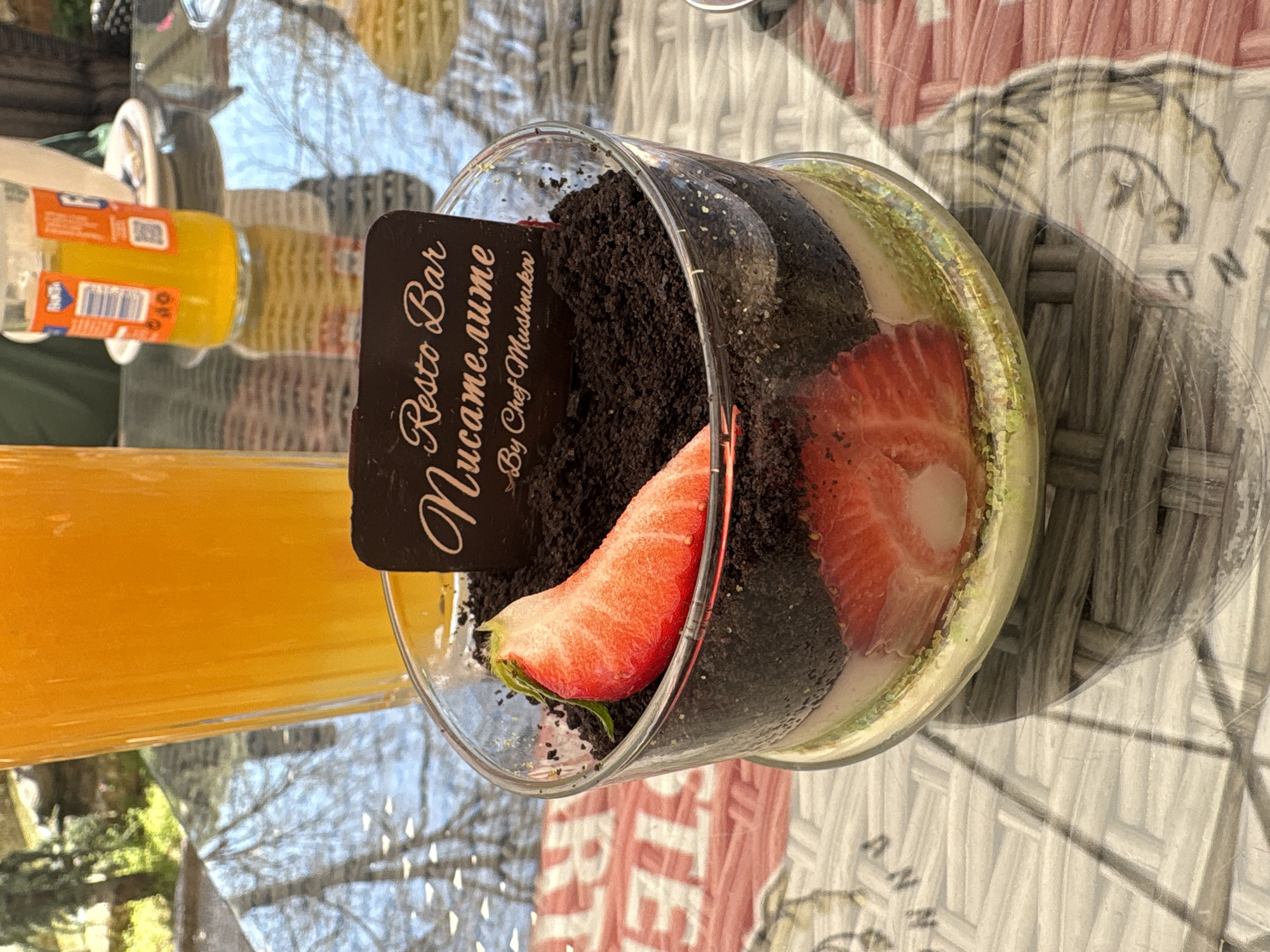 Layered dessert served at outdoor restaurant in Hisarya, Bulgaria