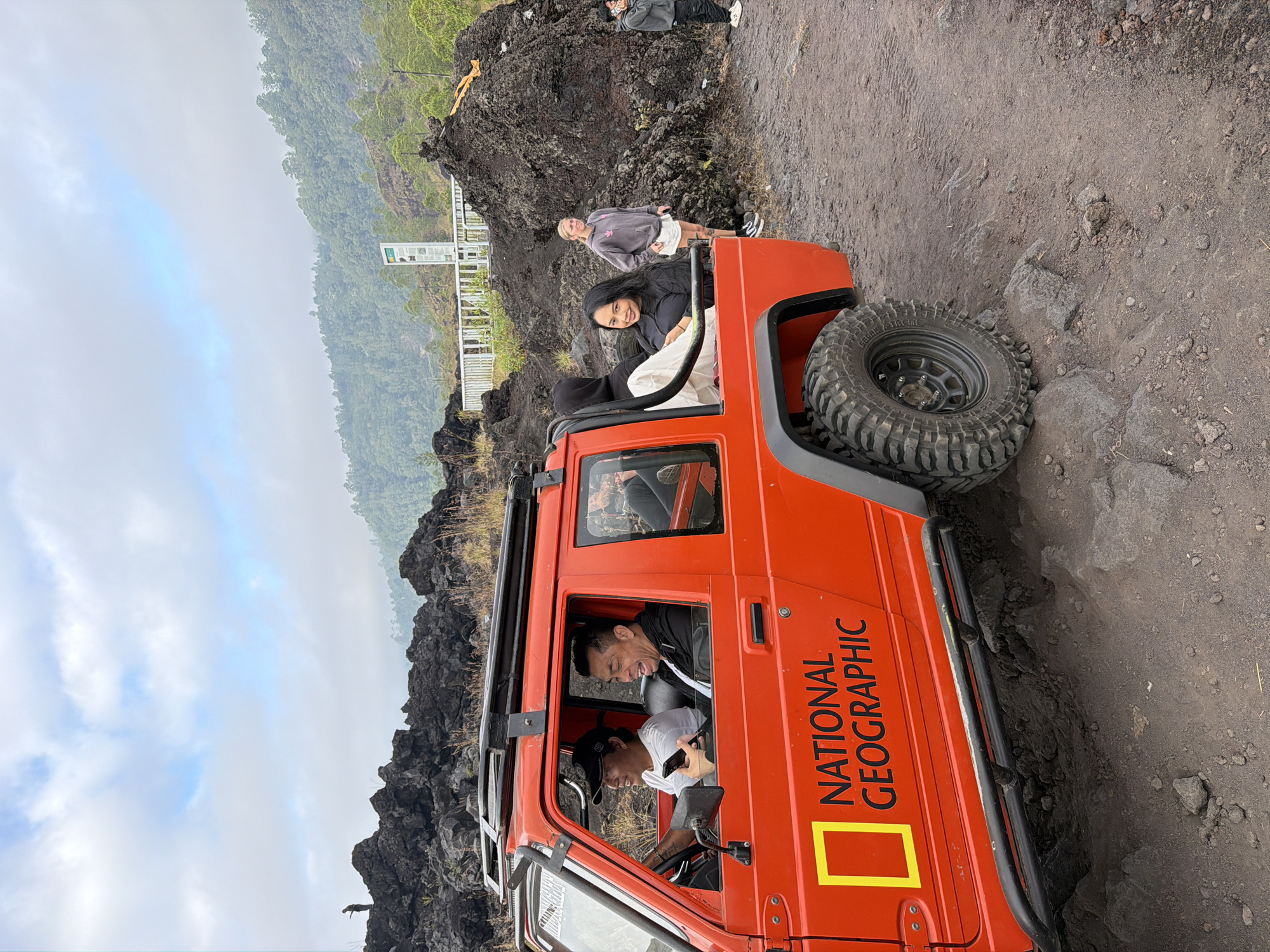 Exploring Kintamani's volcanic lava fields with National Geographic vehicles