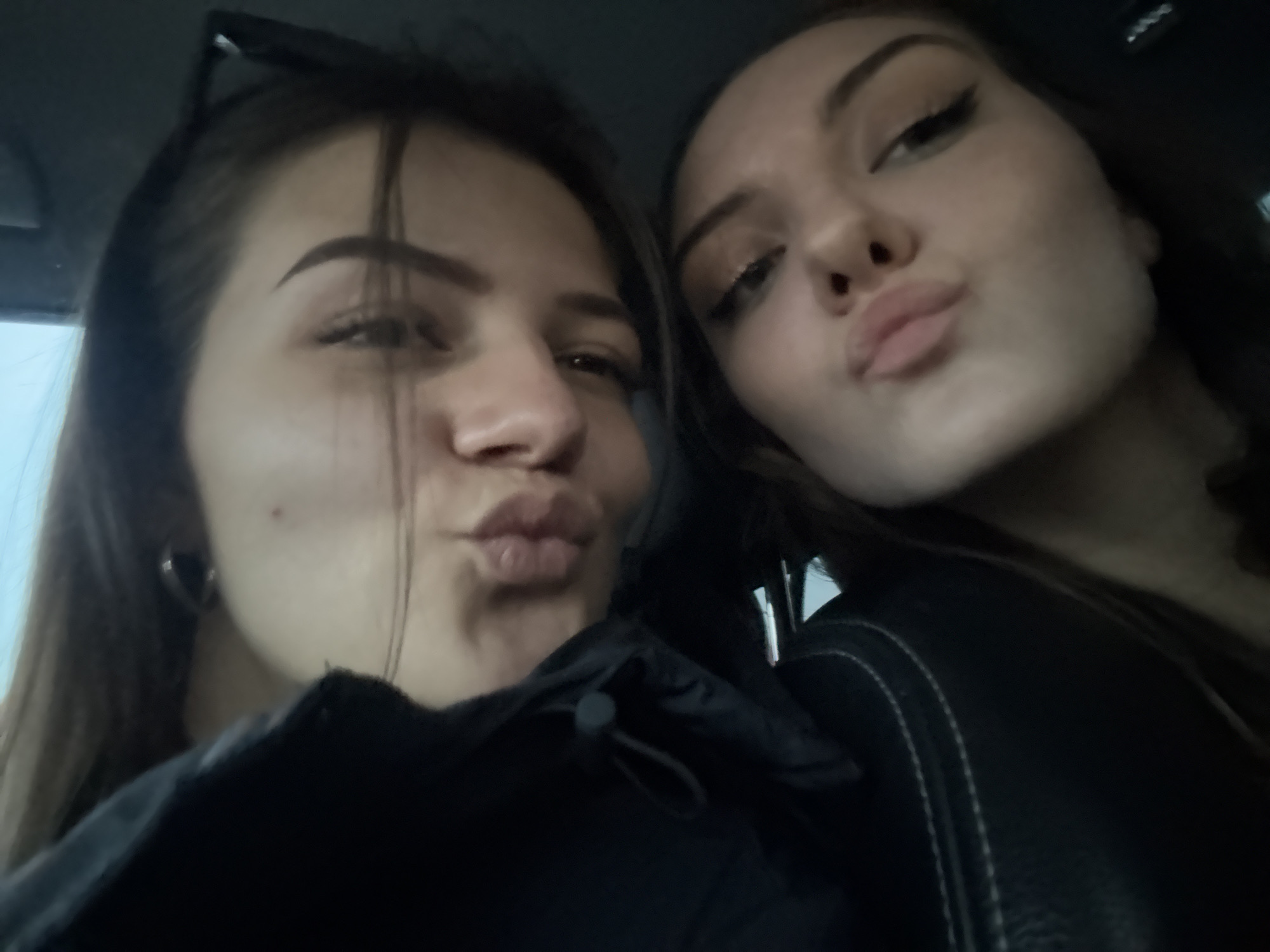 Young women take selfie in car in Sofia