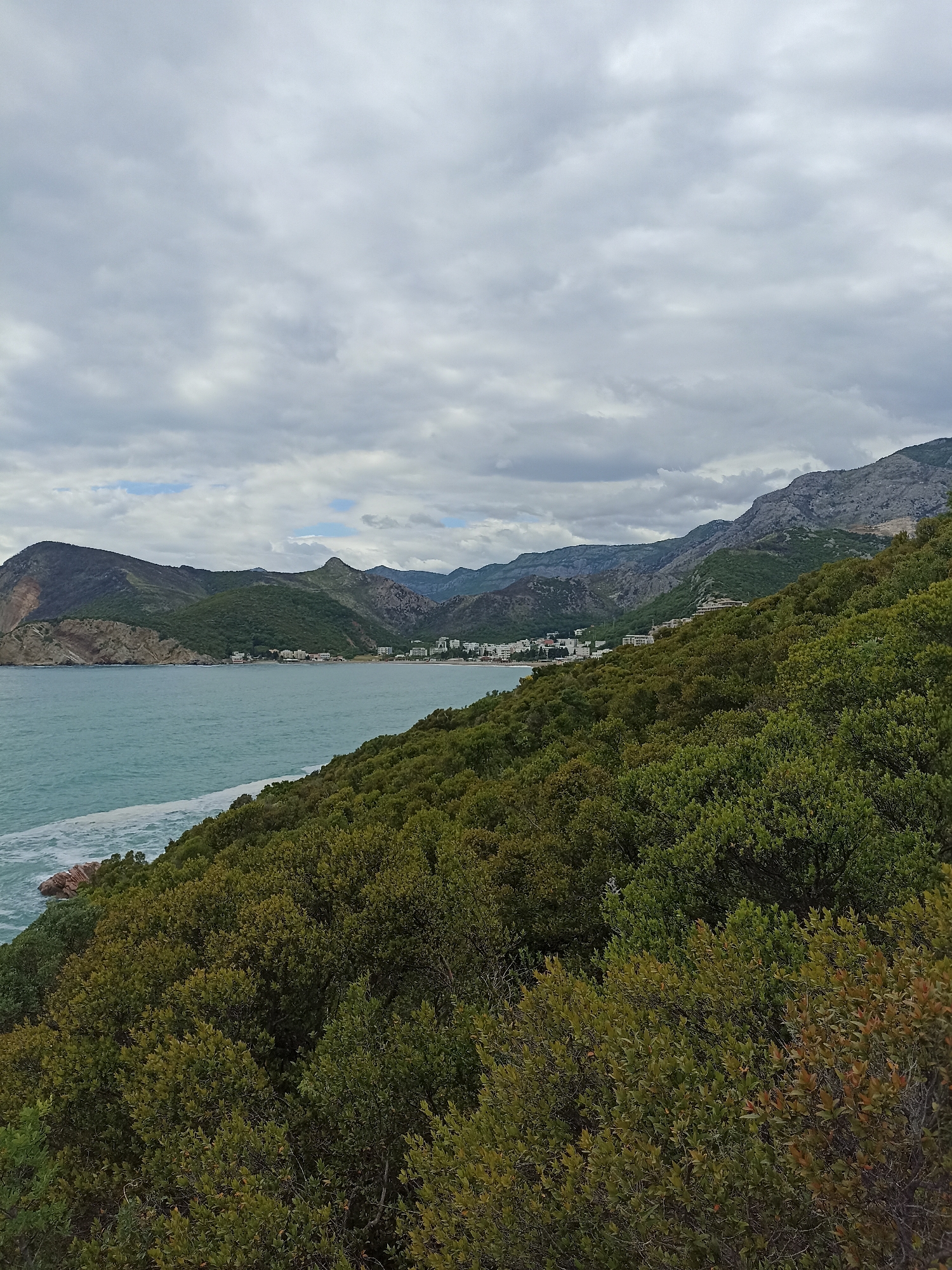 Coastal scenes documented near Čanj, Montenegro under cloudy conditions