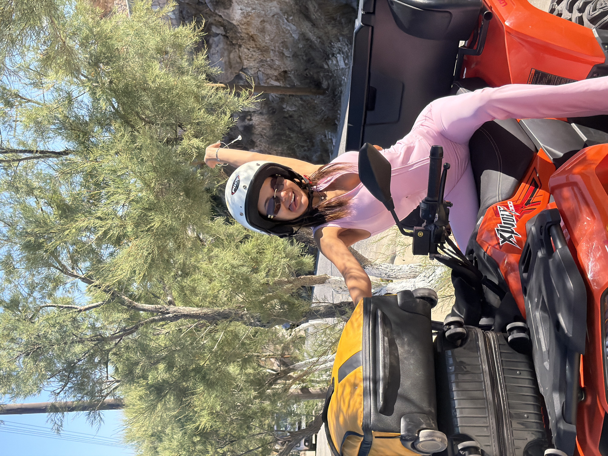 Orange ATV ready to roll in Thira, Santorini