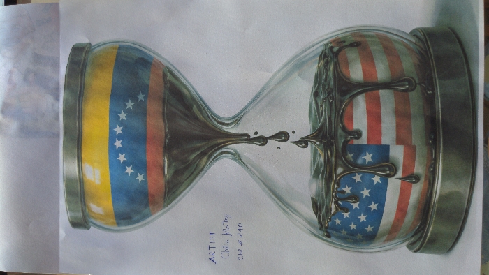 Political art depicting US-Venezuela oil relations observed in Tanzania