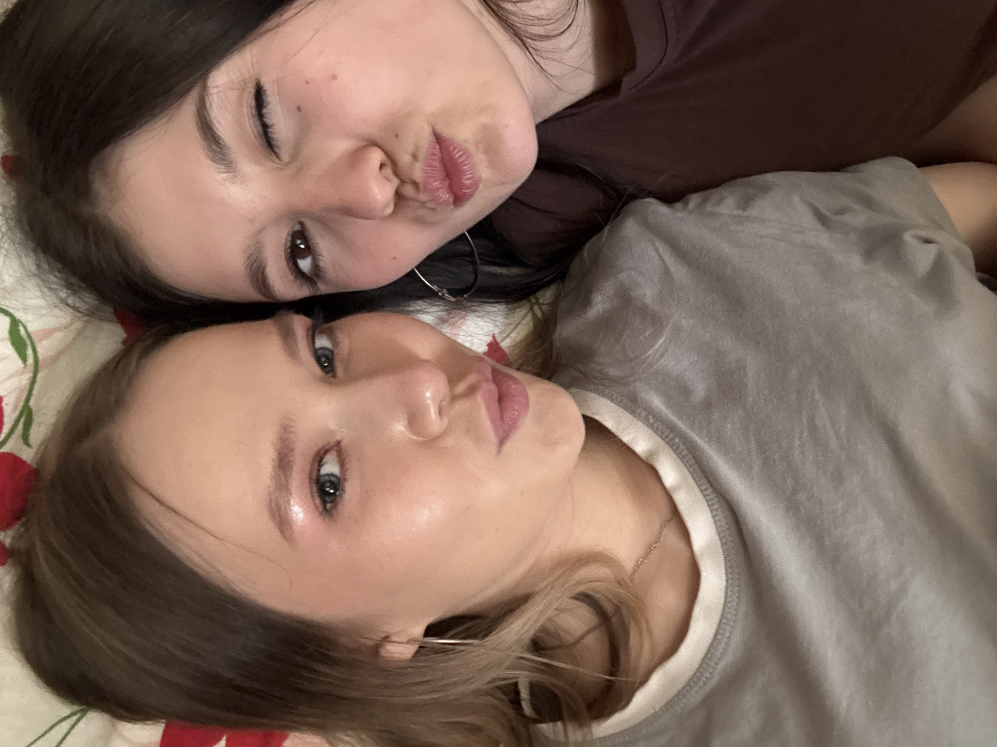 Young women take playful selfies in Foki, Russia