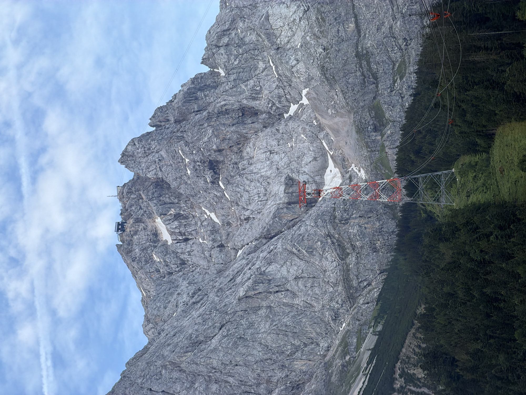 Morning views of Zugspitze's summit, cable cars, and rocky terrain