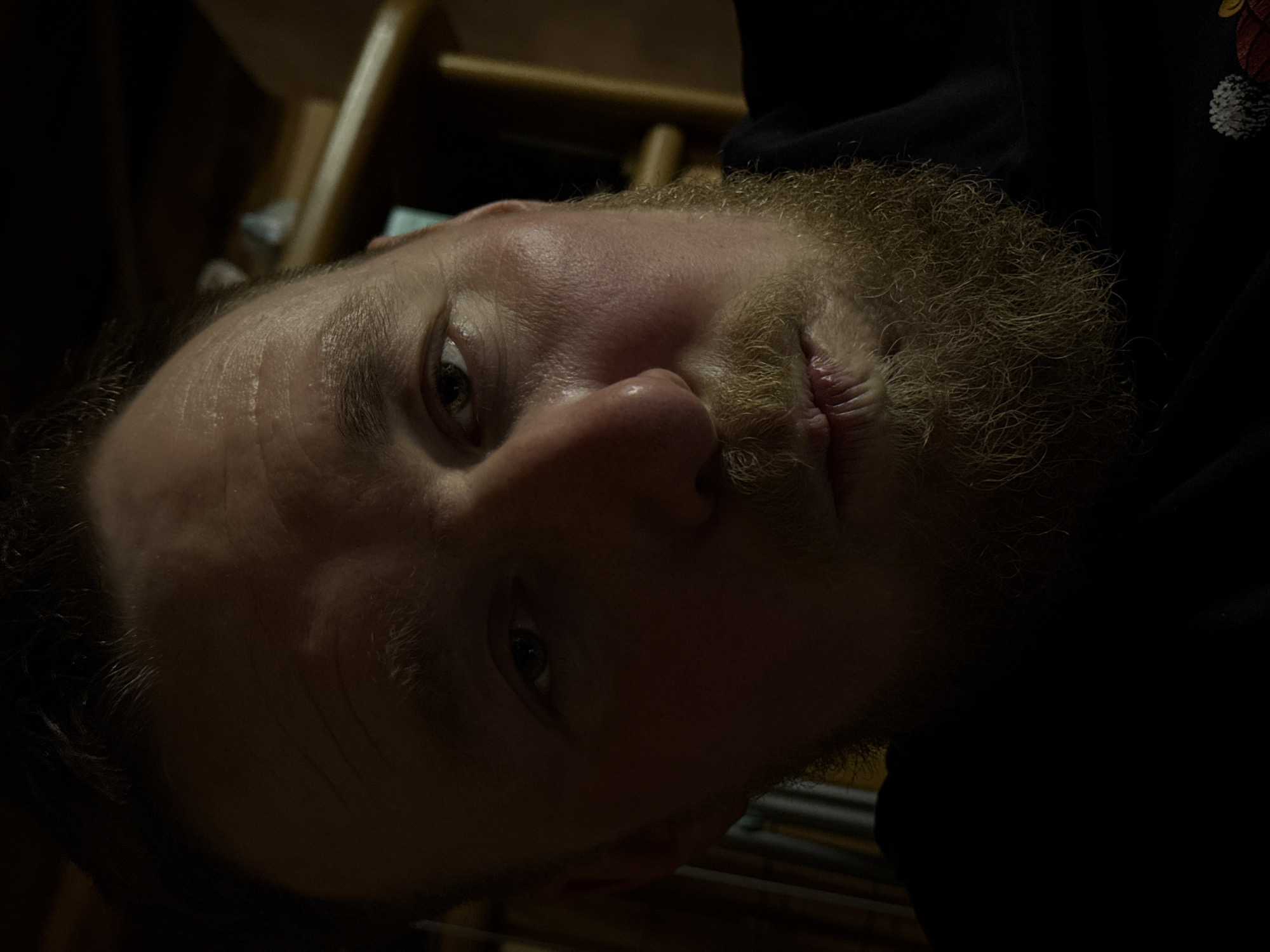 Bearded man photographed in close-up in Nizhnyaya Chermoda, Russia