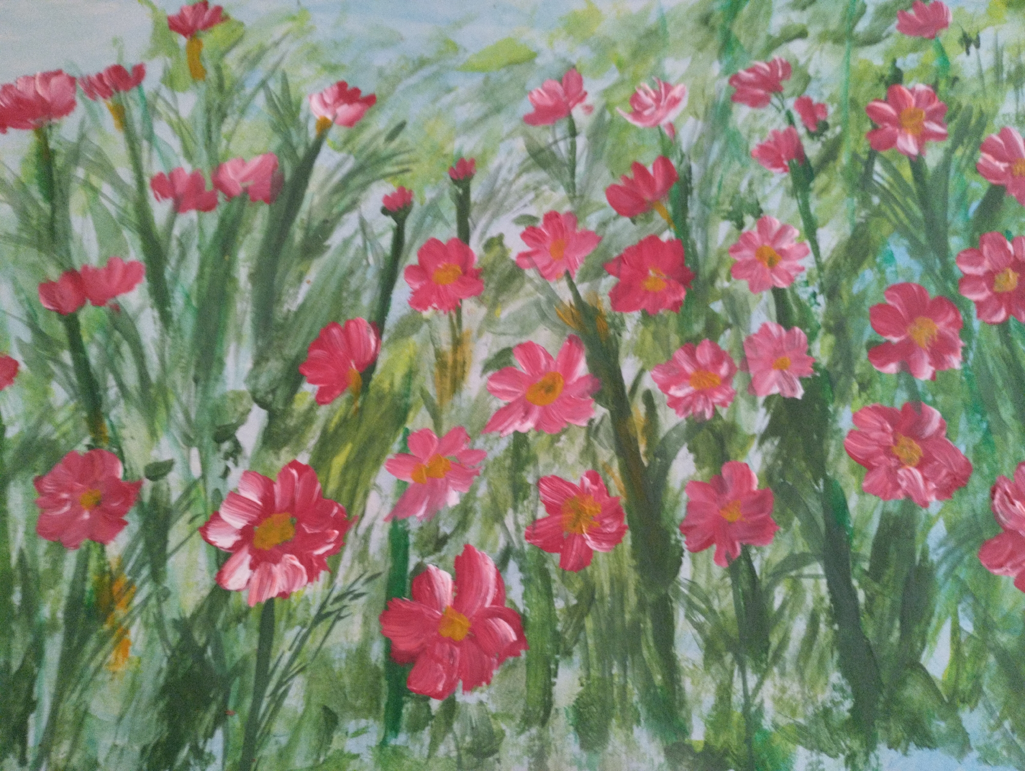 Mixed-media paintings on display in Mezitli, floral and abstract themes