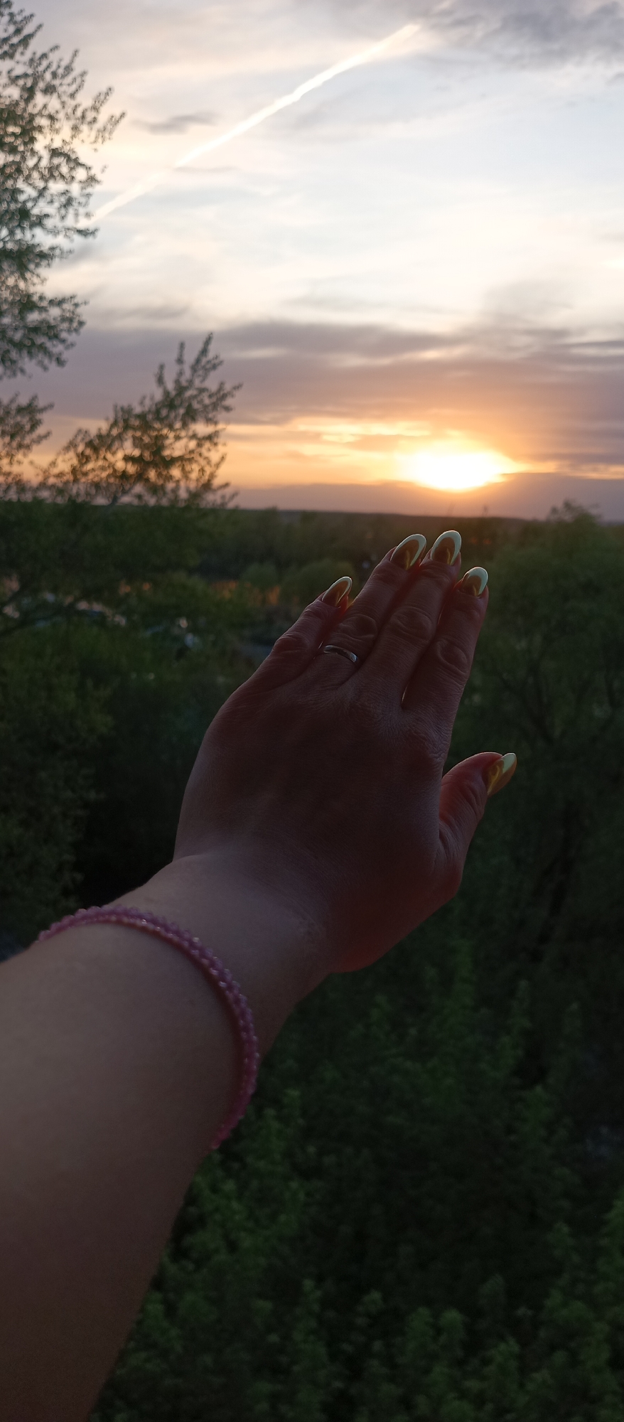 Woman poses with pet hamster during golden hour sunset