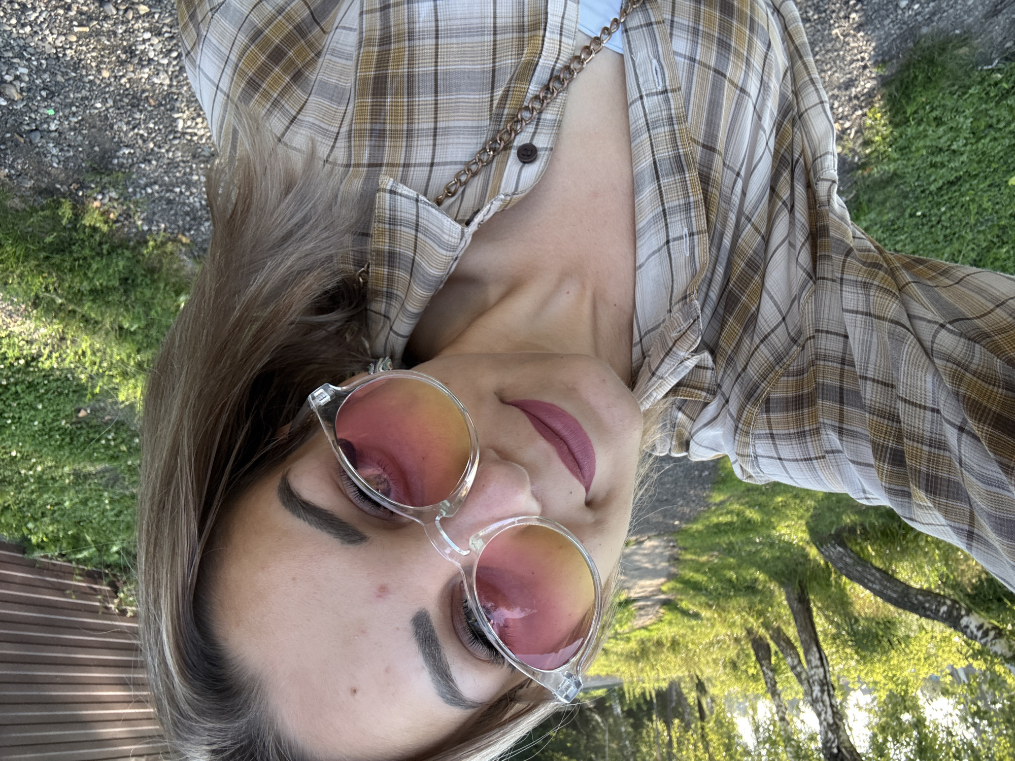 Sunny selfie session on a summer morning in Krasnogorskoye