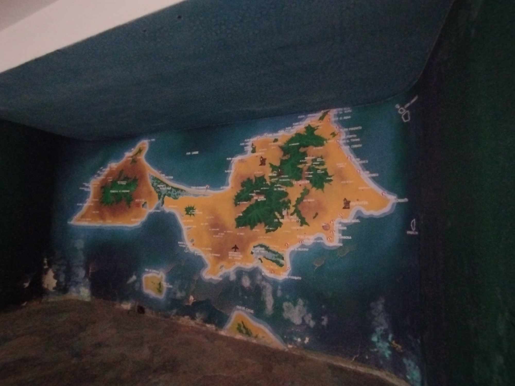 Painted island map observed on room walls