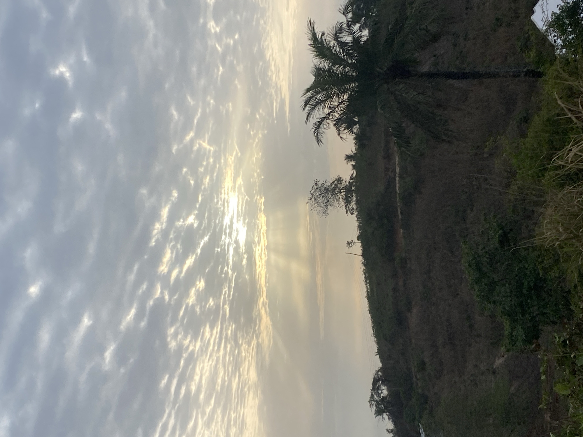 Dawn breaks over Achara Nigeria countryside with birds flying