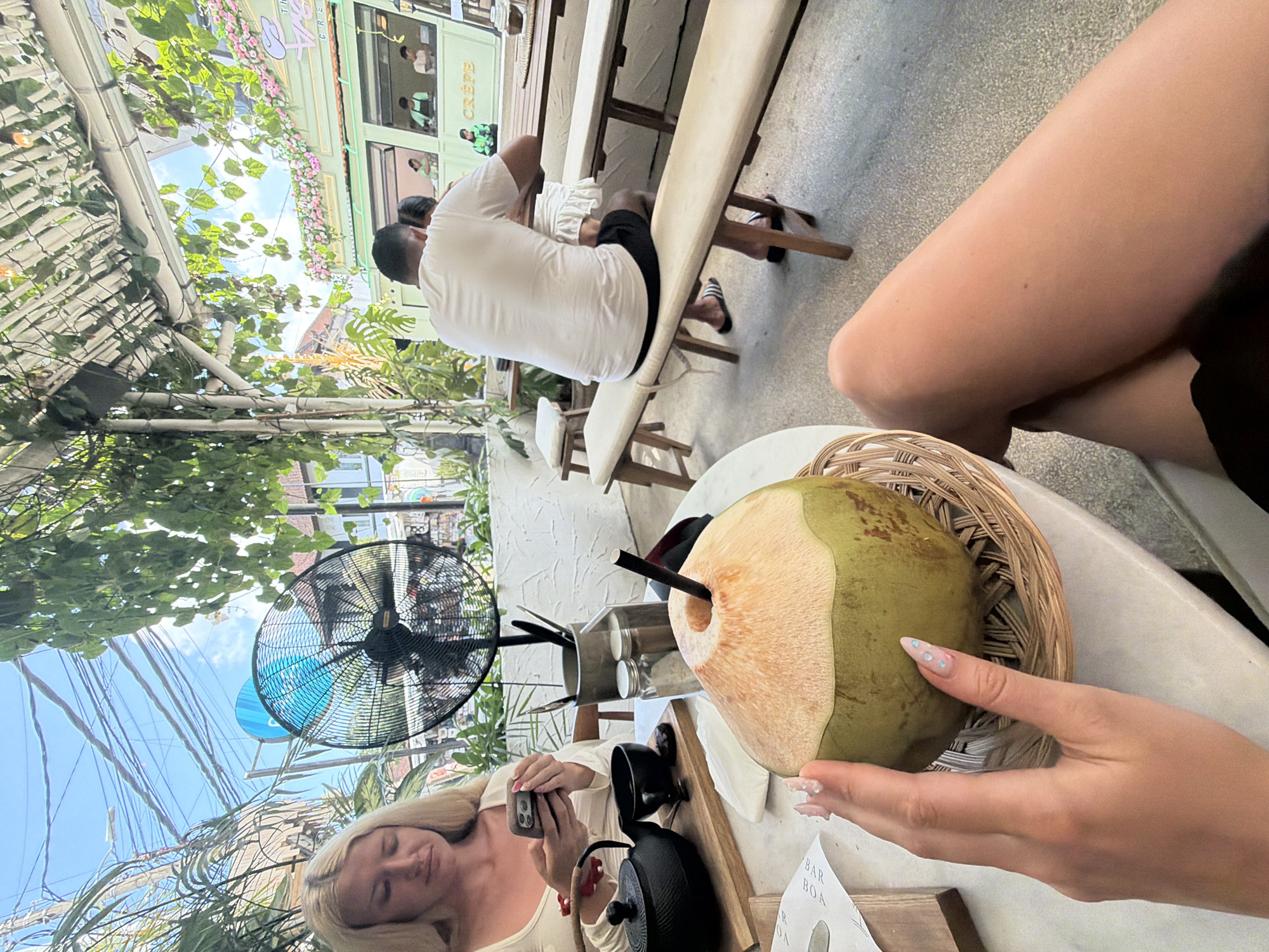 Coconut drinks at outdoor cafe in North Kuta