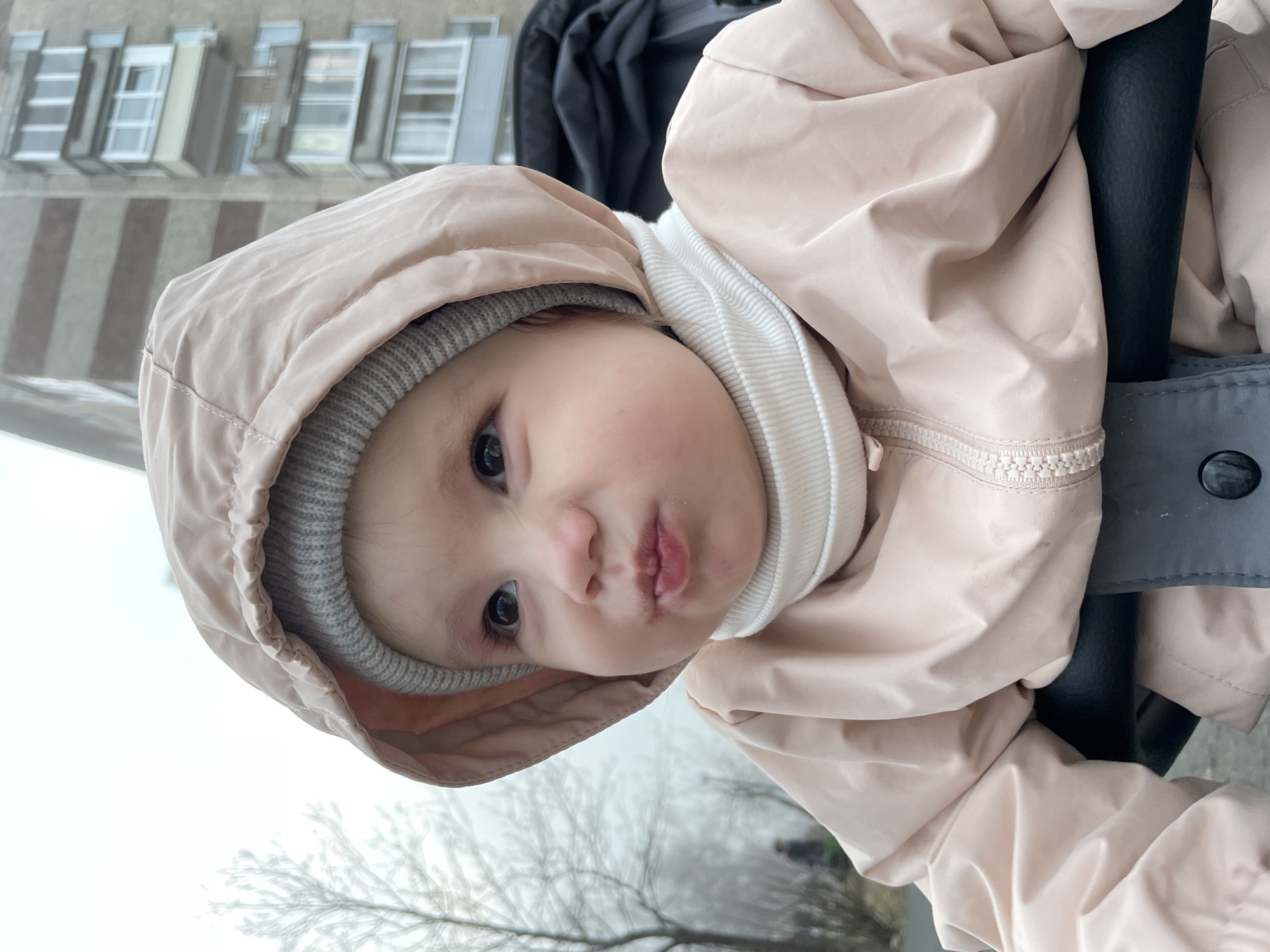 Parent and child enjoy foggy afternoon at Izhevsk playground