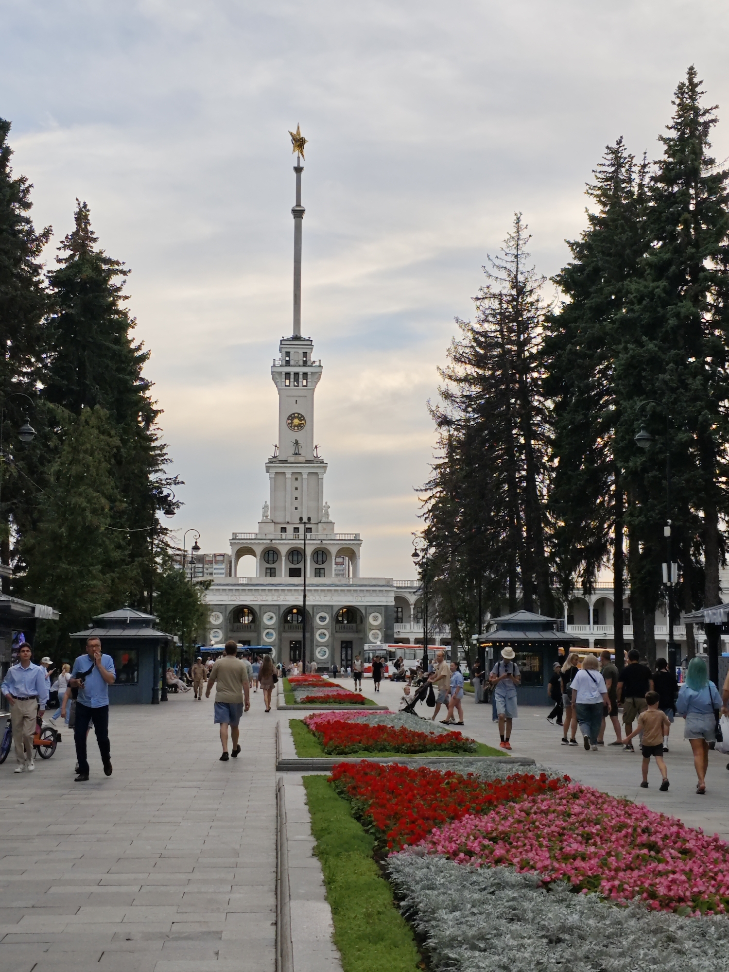 Moscow's Northern River Terminal and its plaza on a summer afternoon