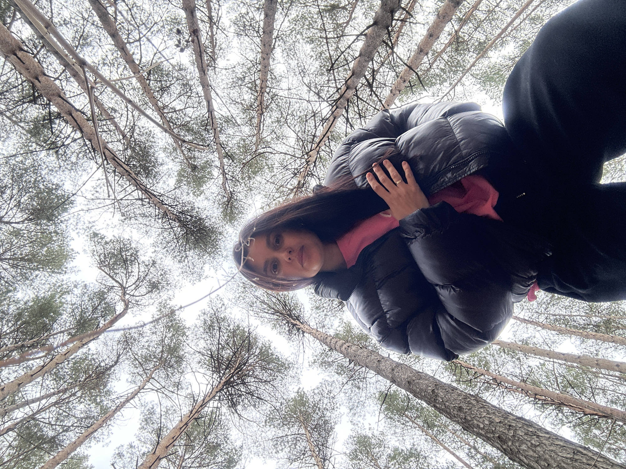 Woman photographed in pine forest near Chaikovsky, Russia