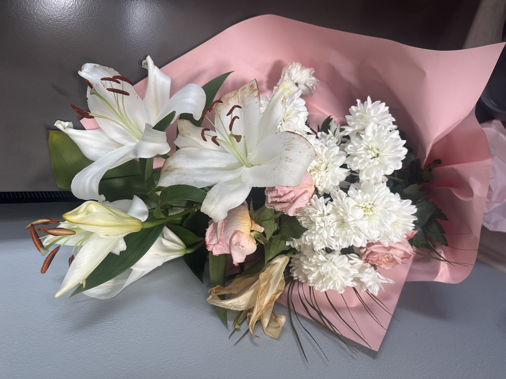 Morning scenes documented in Blagoevgrad: flowers, TV, parked Mercedes