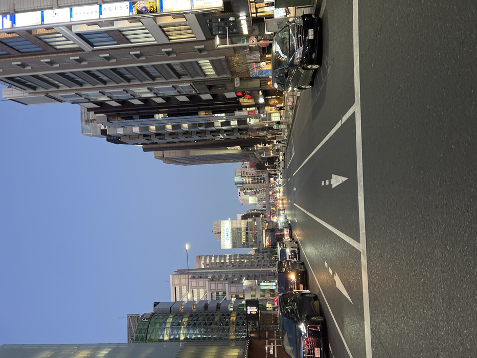 Evening twilight scene documented on Shibuya street, Tokyo