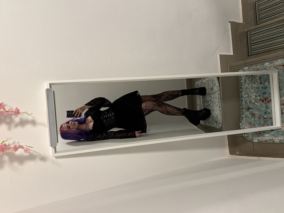 Woman documents evening with colorful hair selfies in Zagreb