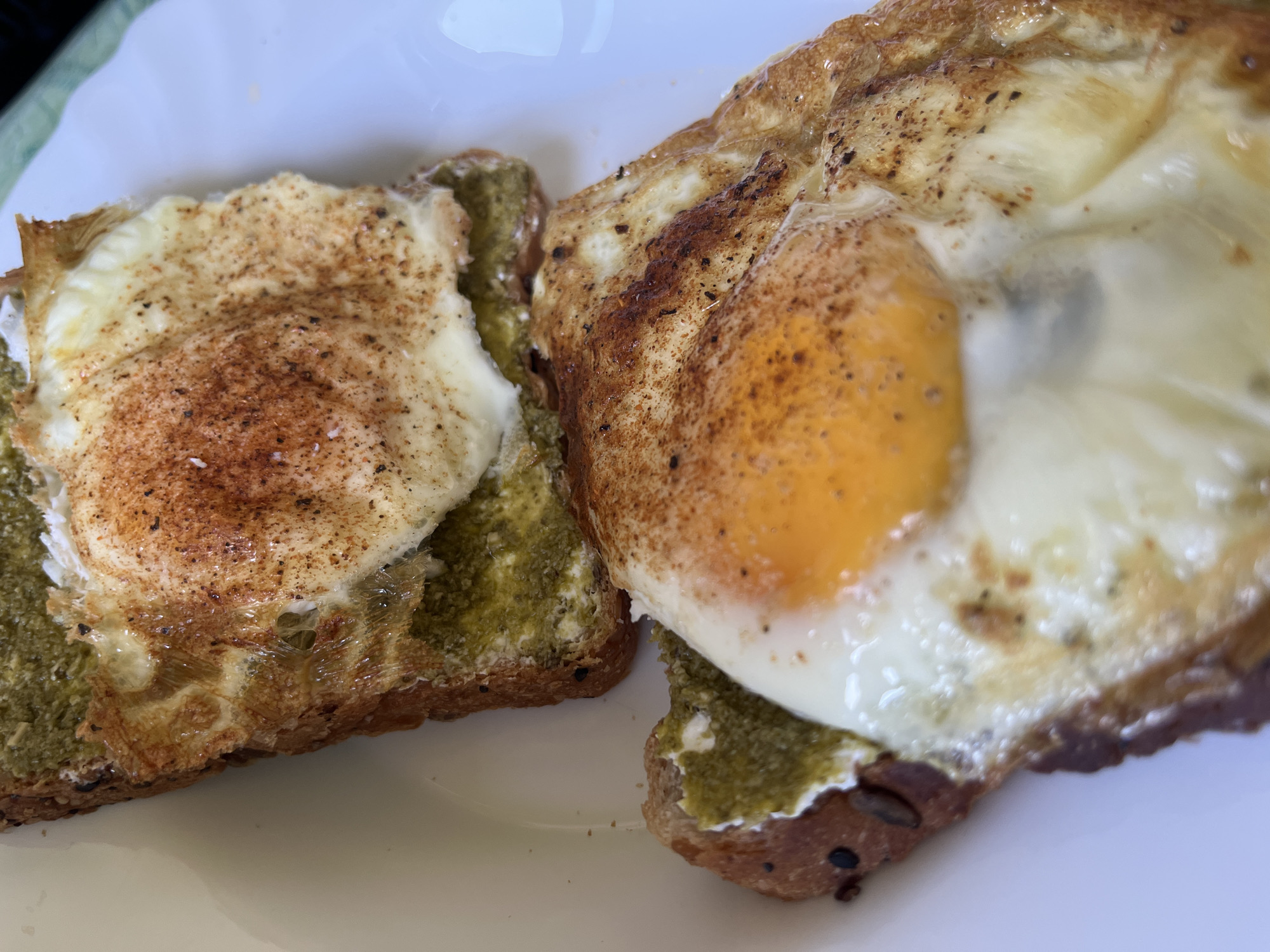 Morning breakfast routine documented with eggs, toast, coffee