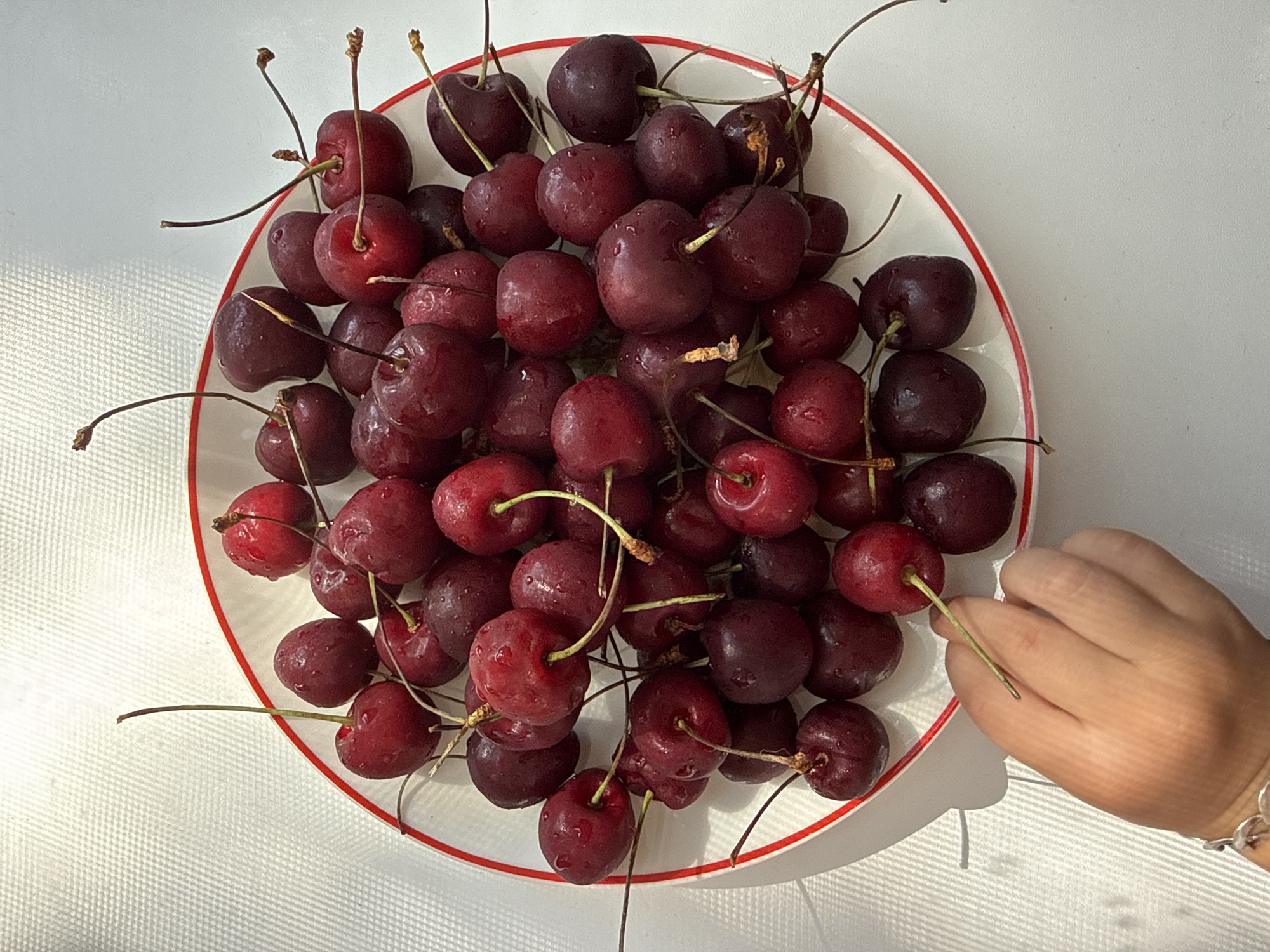 Fresh cherries by a window on a summer afternoon in Rusanovo