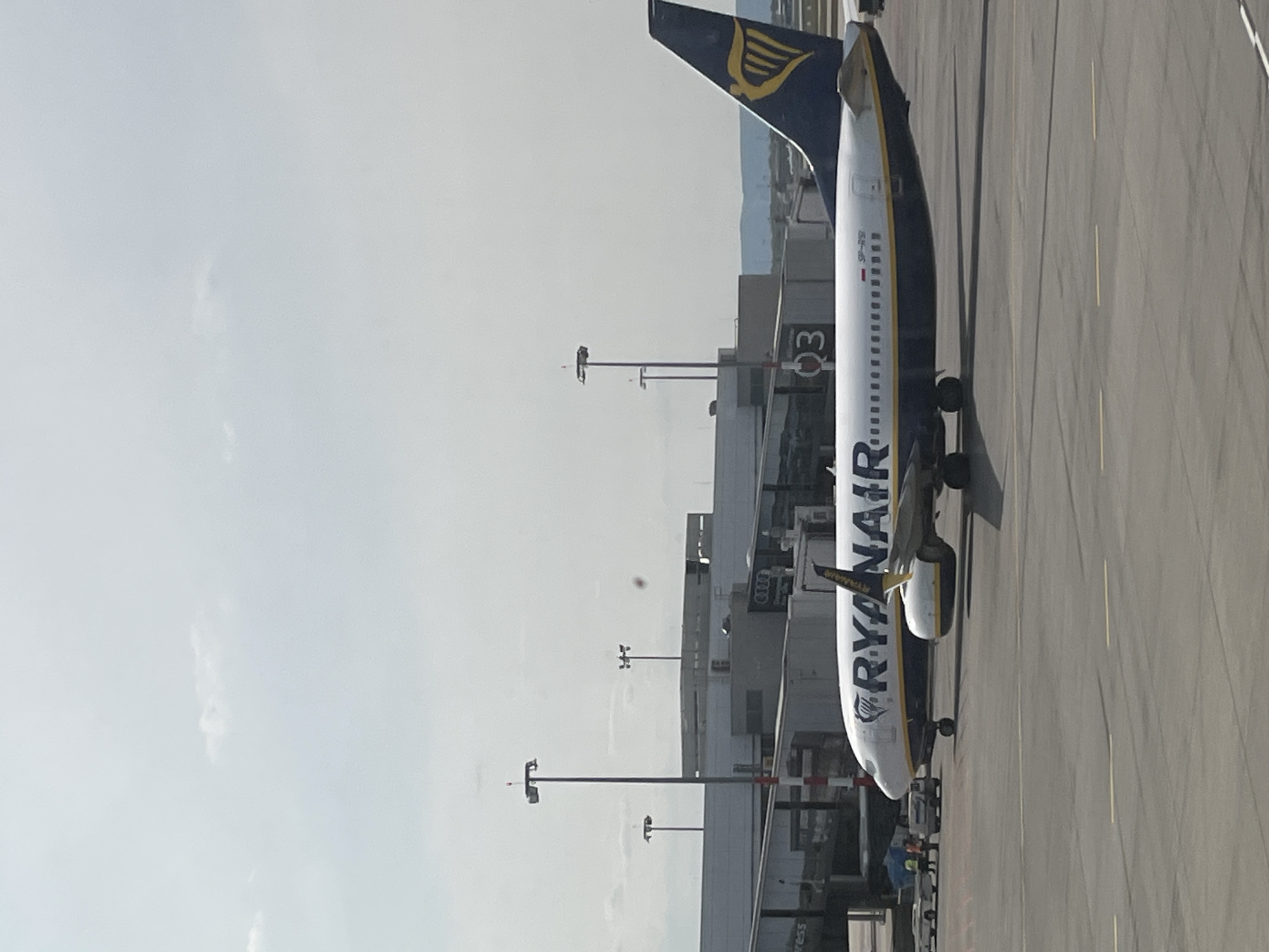 Ryanair aircraft spotted at Budapest airport gate with interior details