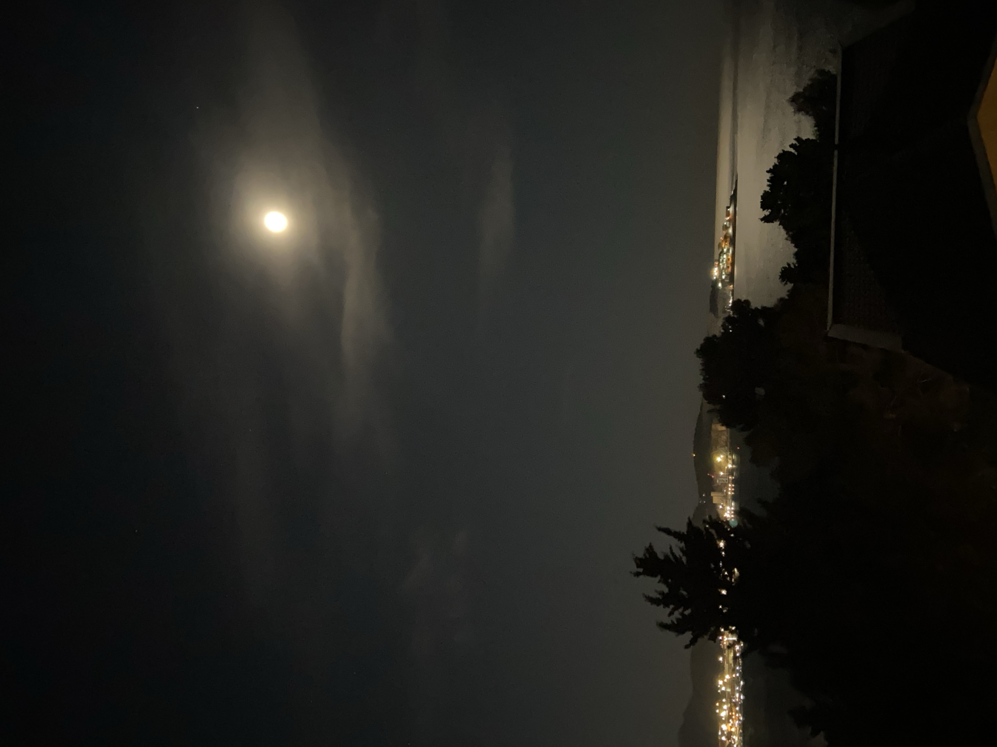 Nighttime coastal views documented in Šušanj, Montenegro under full moon