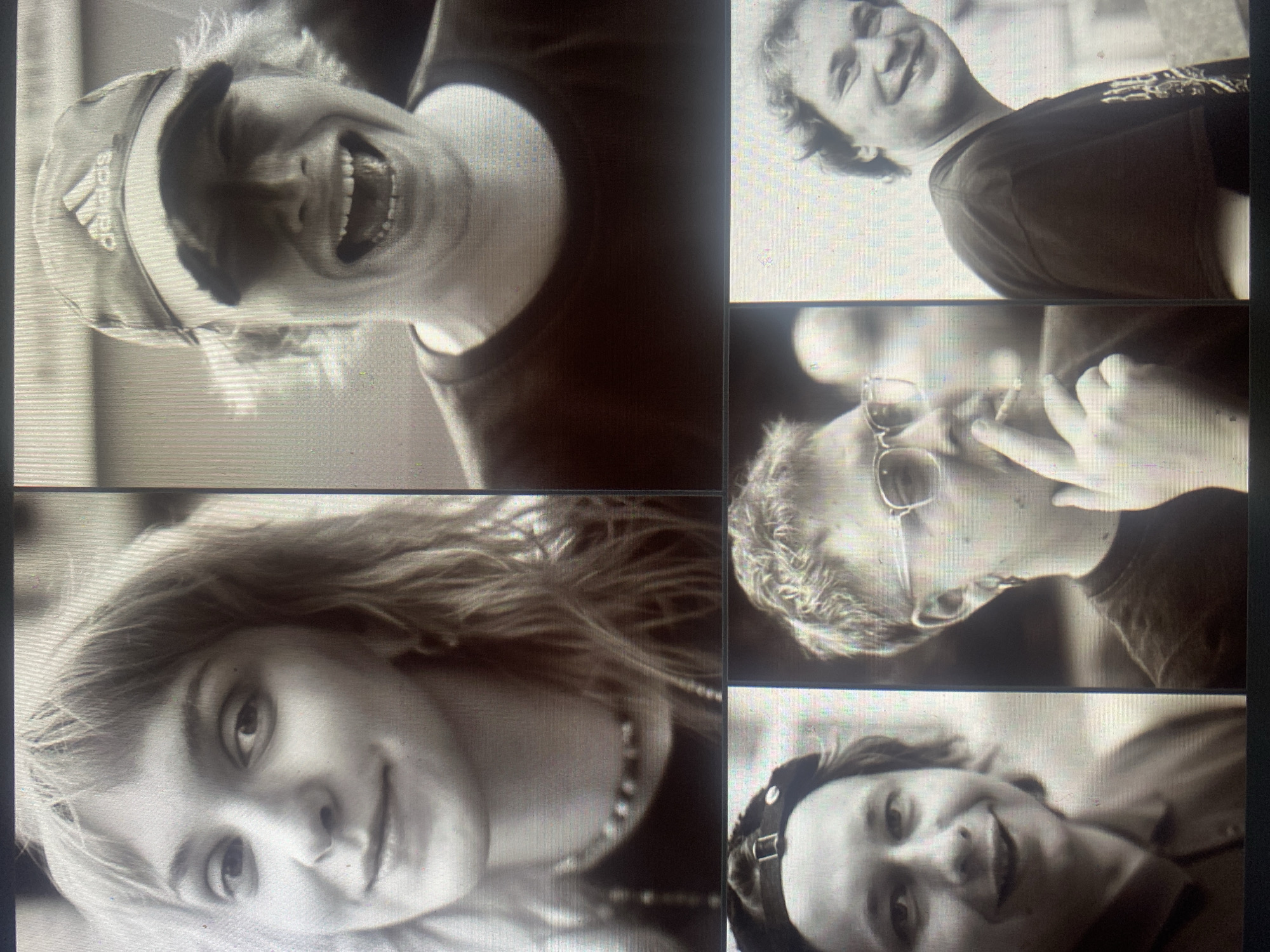 Grid of five black and white portraits observed