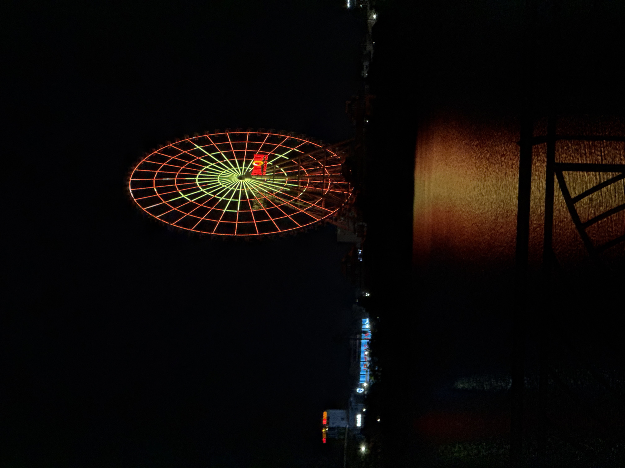Nighttime scenes captured around illuminated Ferris wheel in Đà Nẵng