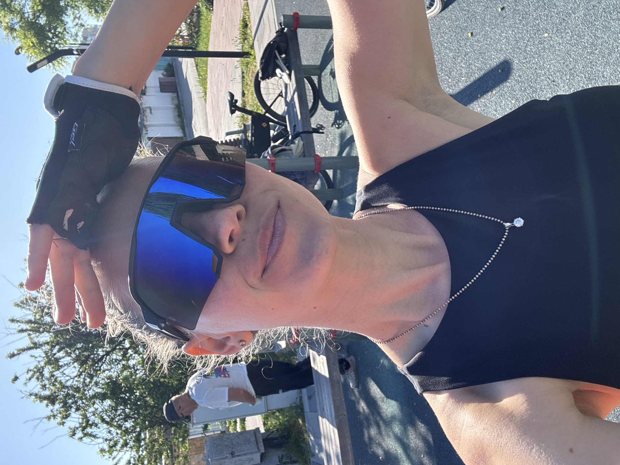 Early morning cyclist photographed across two Ukrainian park locations