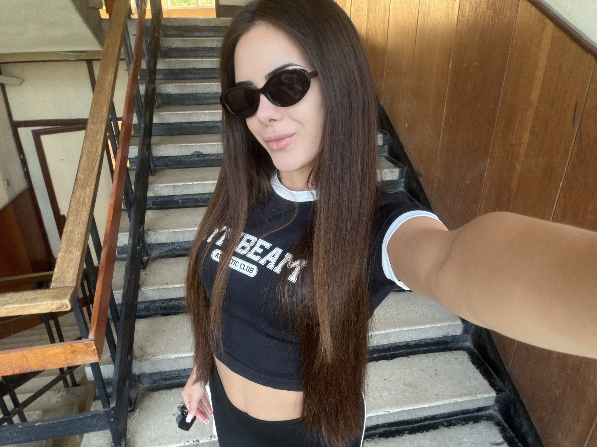 Woman takes selfie on Sofia stairway
