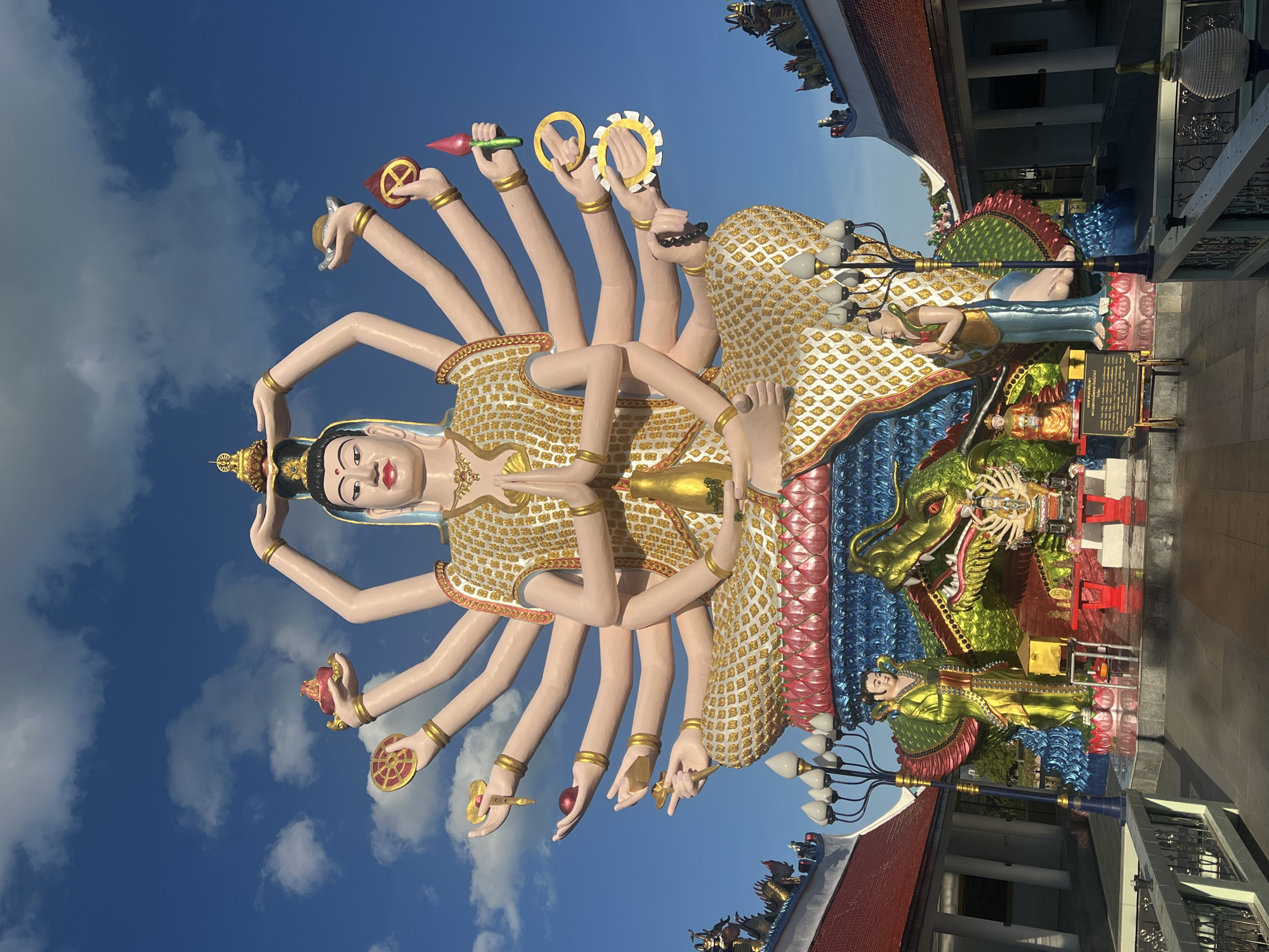Ornate temple and deity statues at Wat Plai Laem, Koh Samui