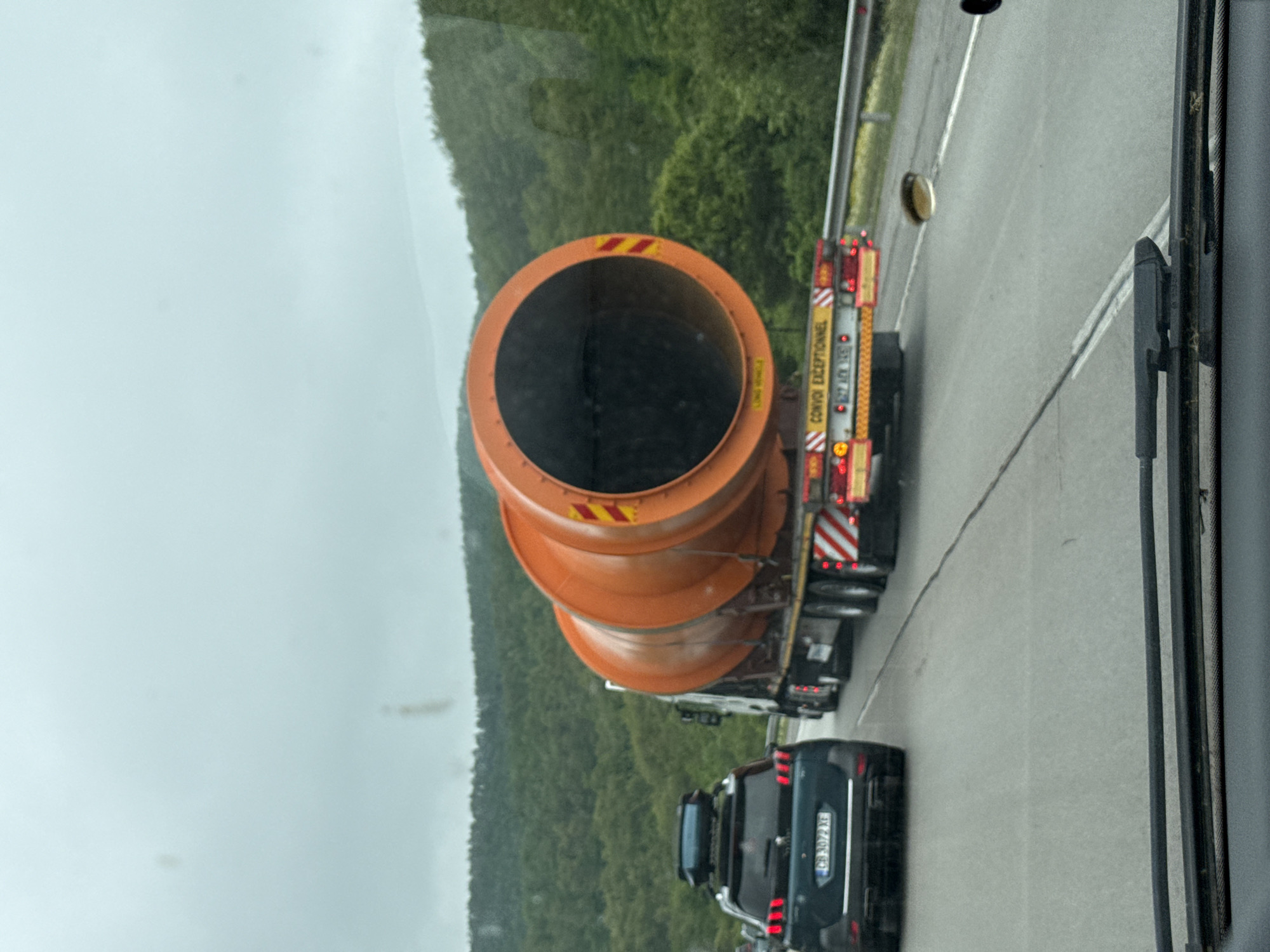 Exceptional convoy transports large cylindrical object through Bulgarian highway