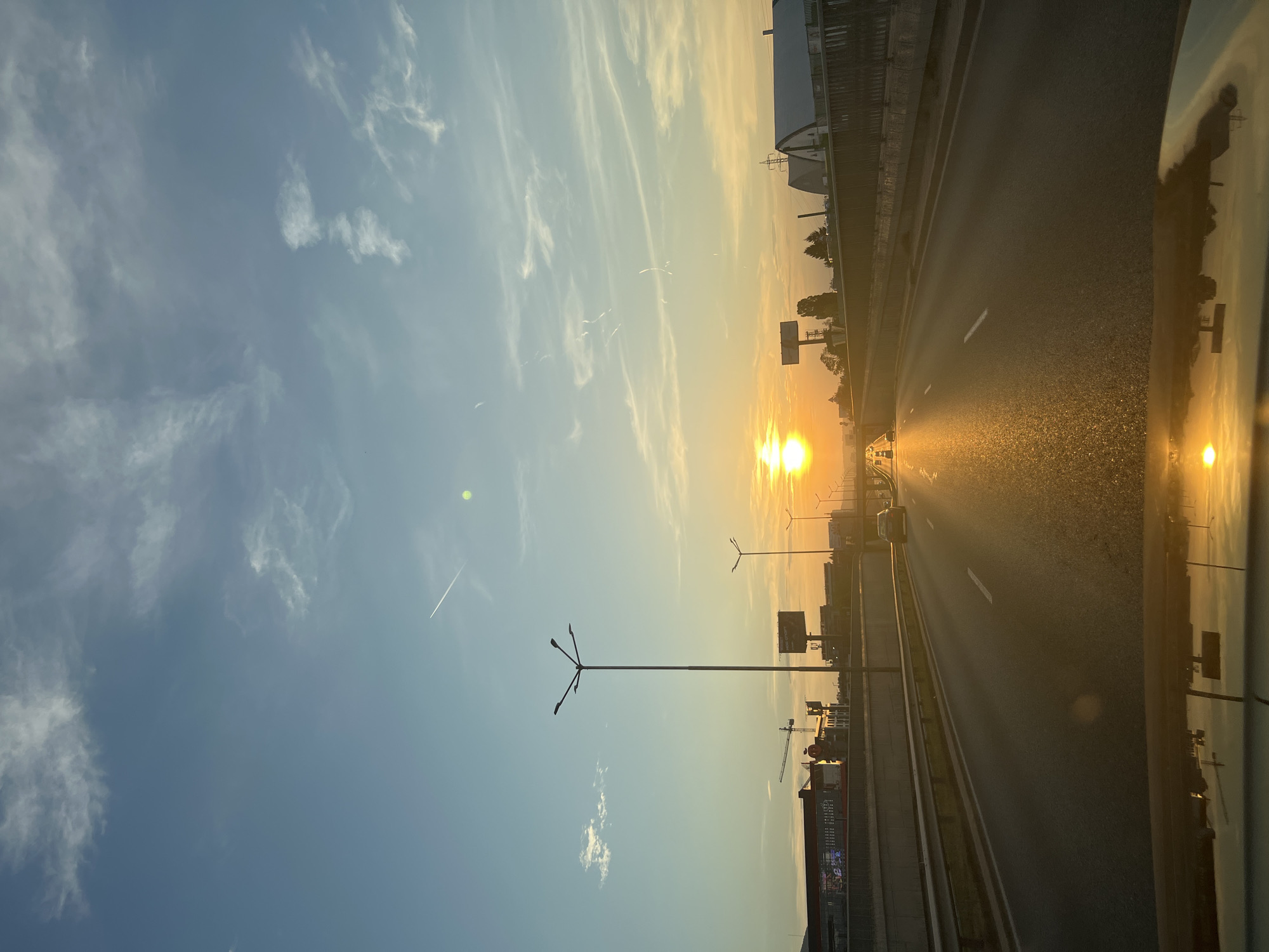 Golden hour on a Sofia highway, shot from the road.