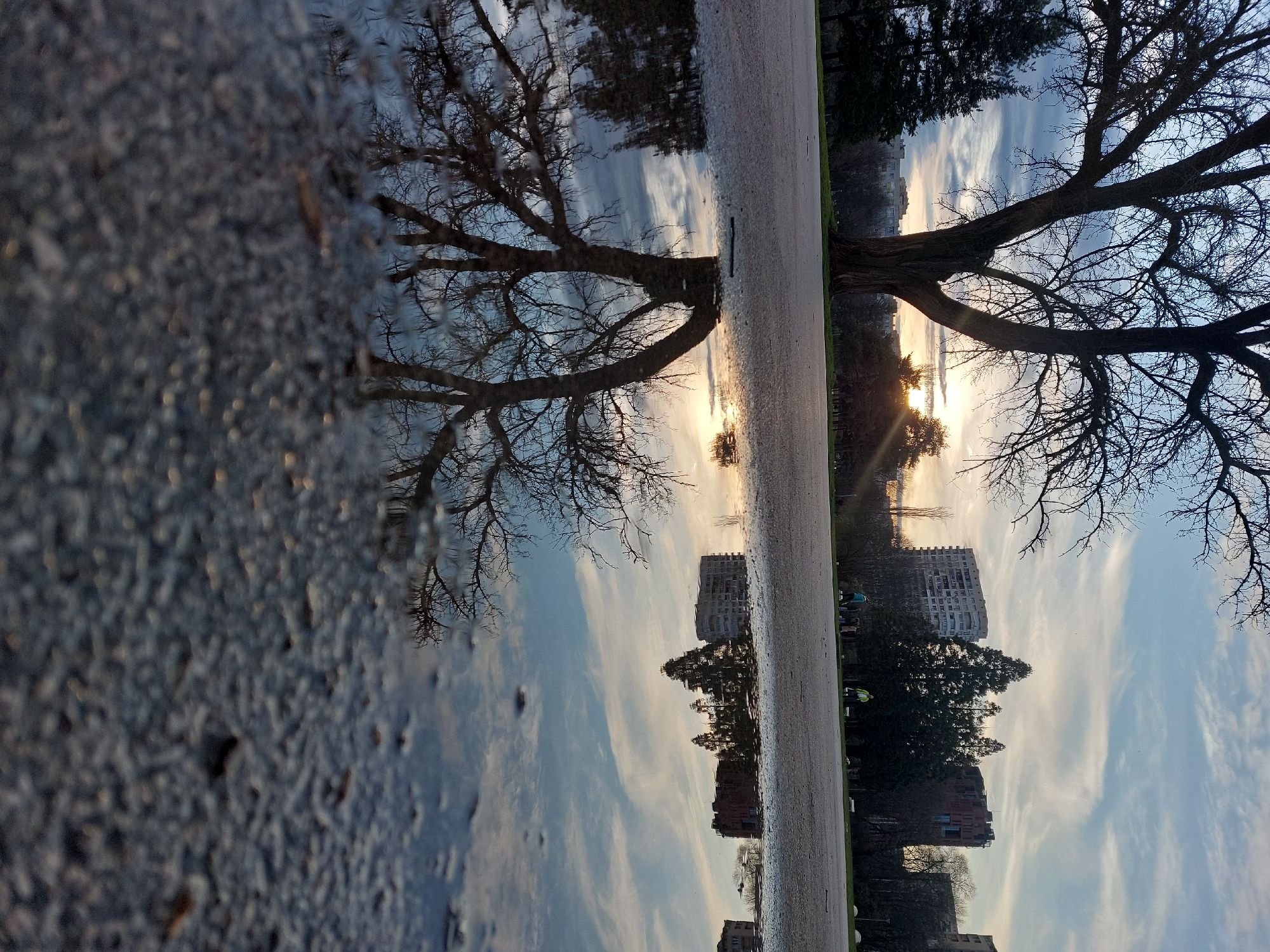 Urban twilight scenes captured across city during evening hours