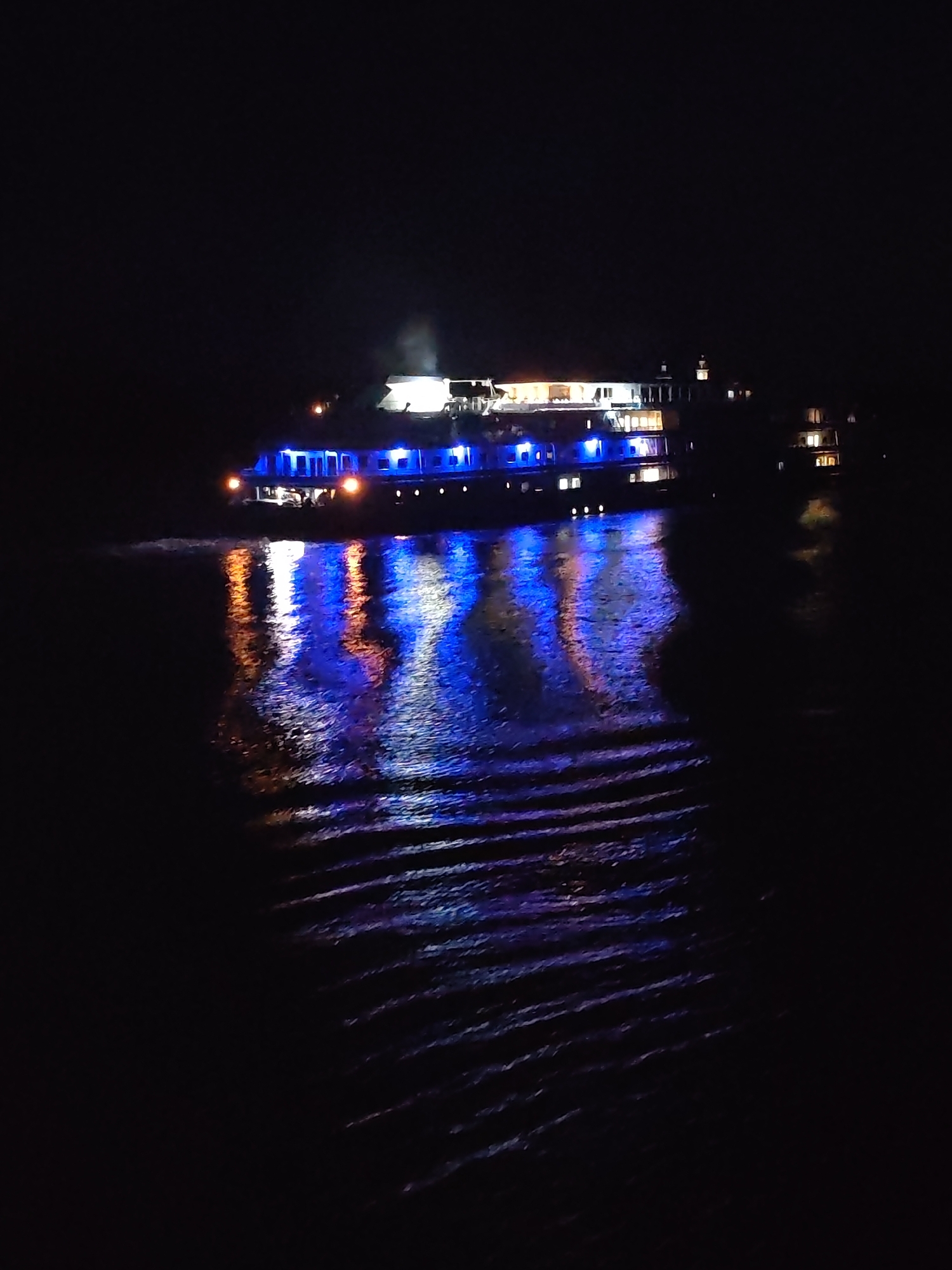 Illuminated riverboat observed on Russian waterways near Tikhonovo