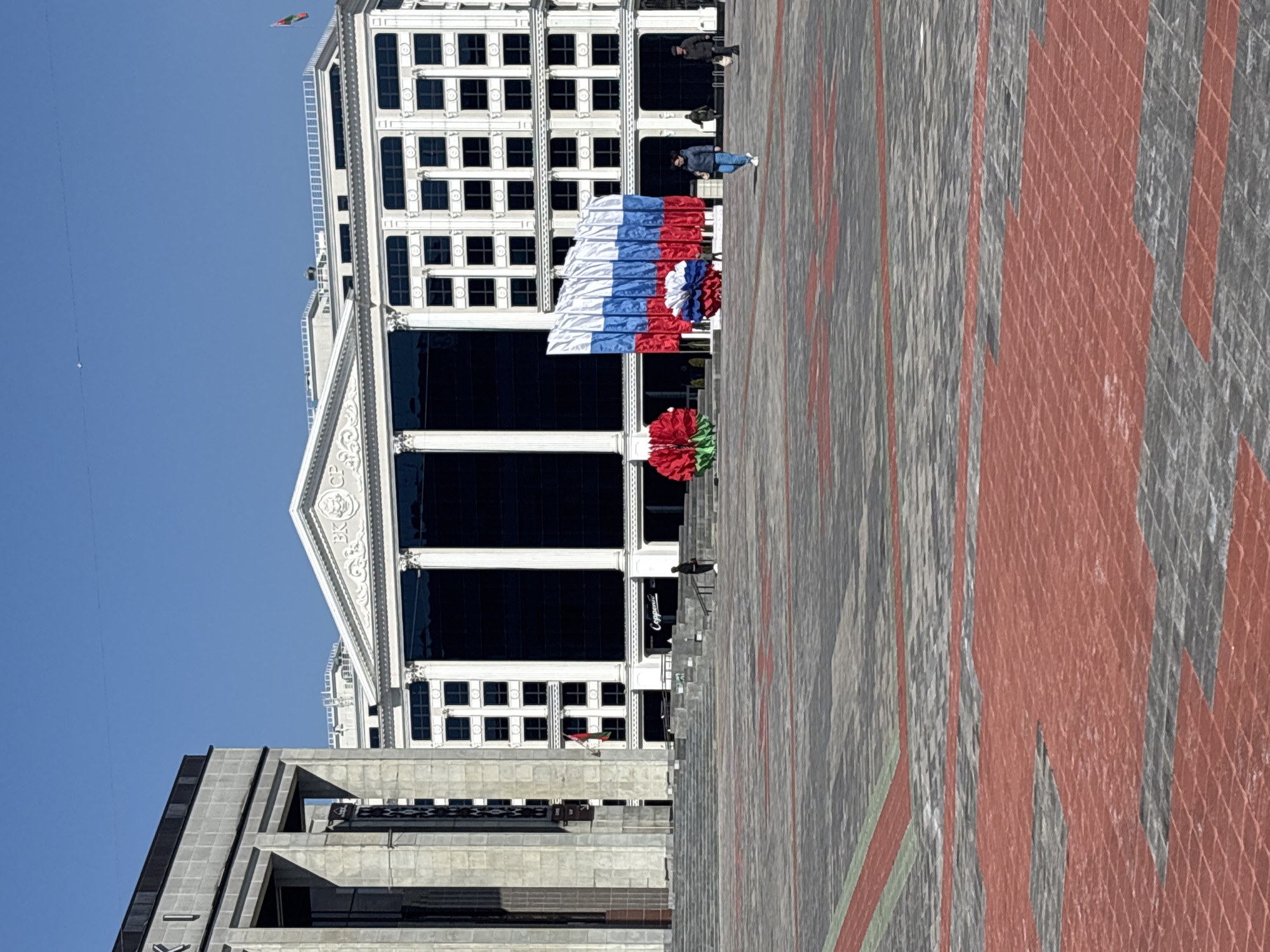 Russian flags displayed at government buildings in Minsk