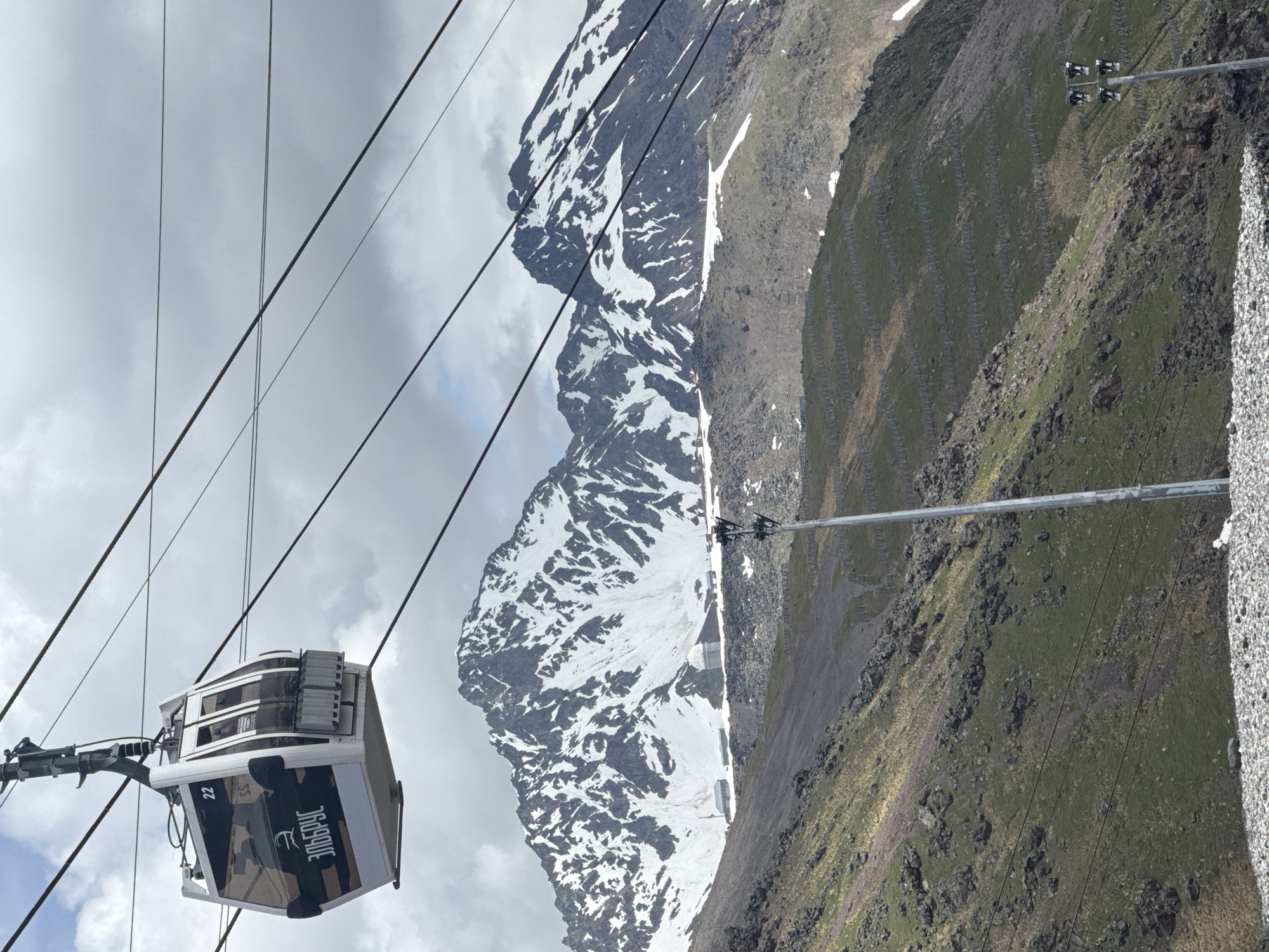 Riding the Elbrus cable car through rugged alpine terrain