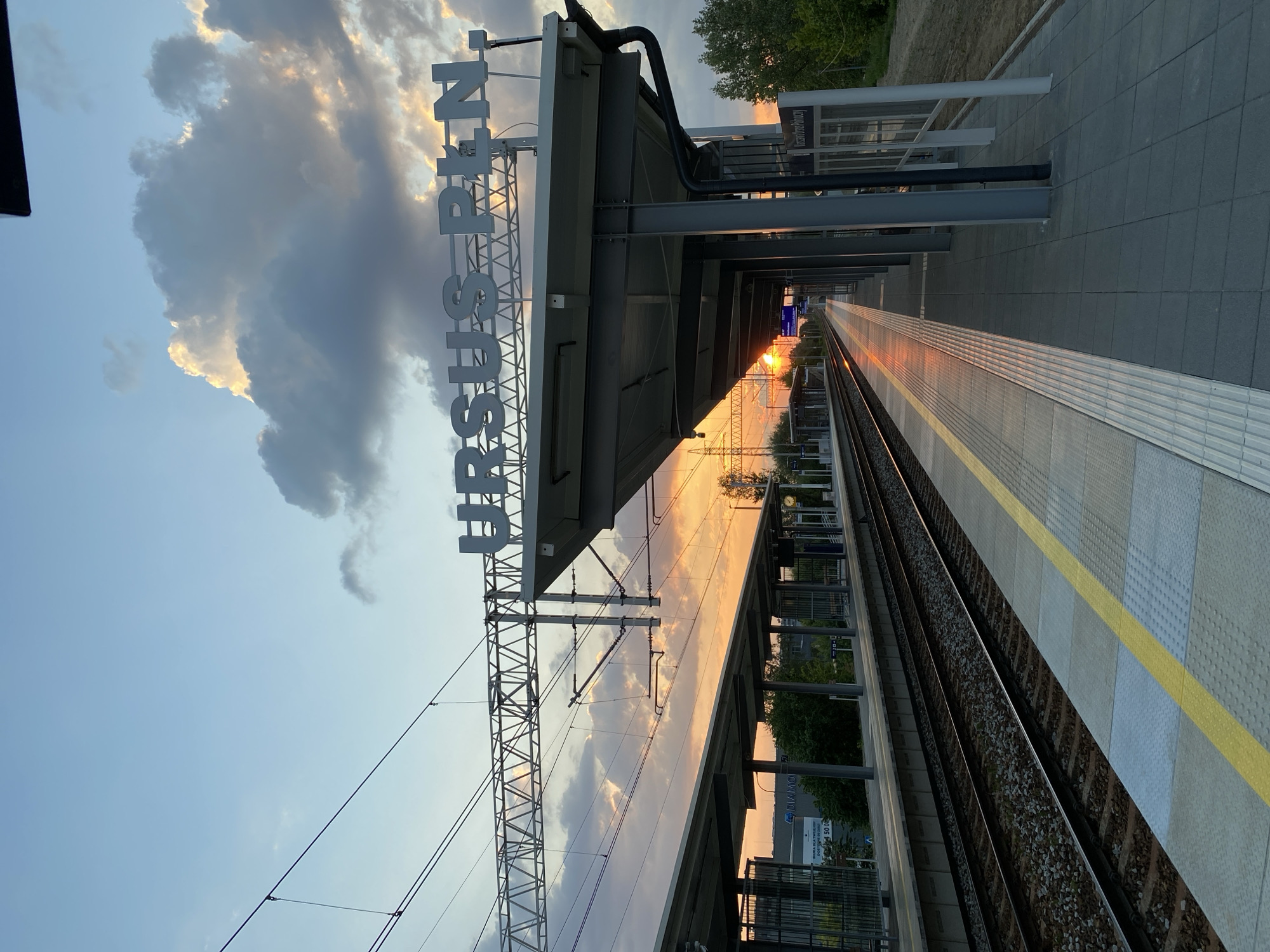 Evening sunset observed at Warsaw railway station platform