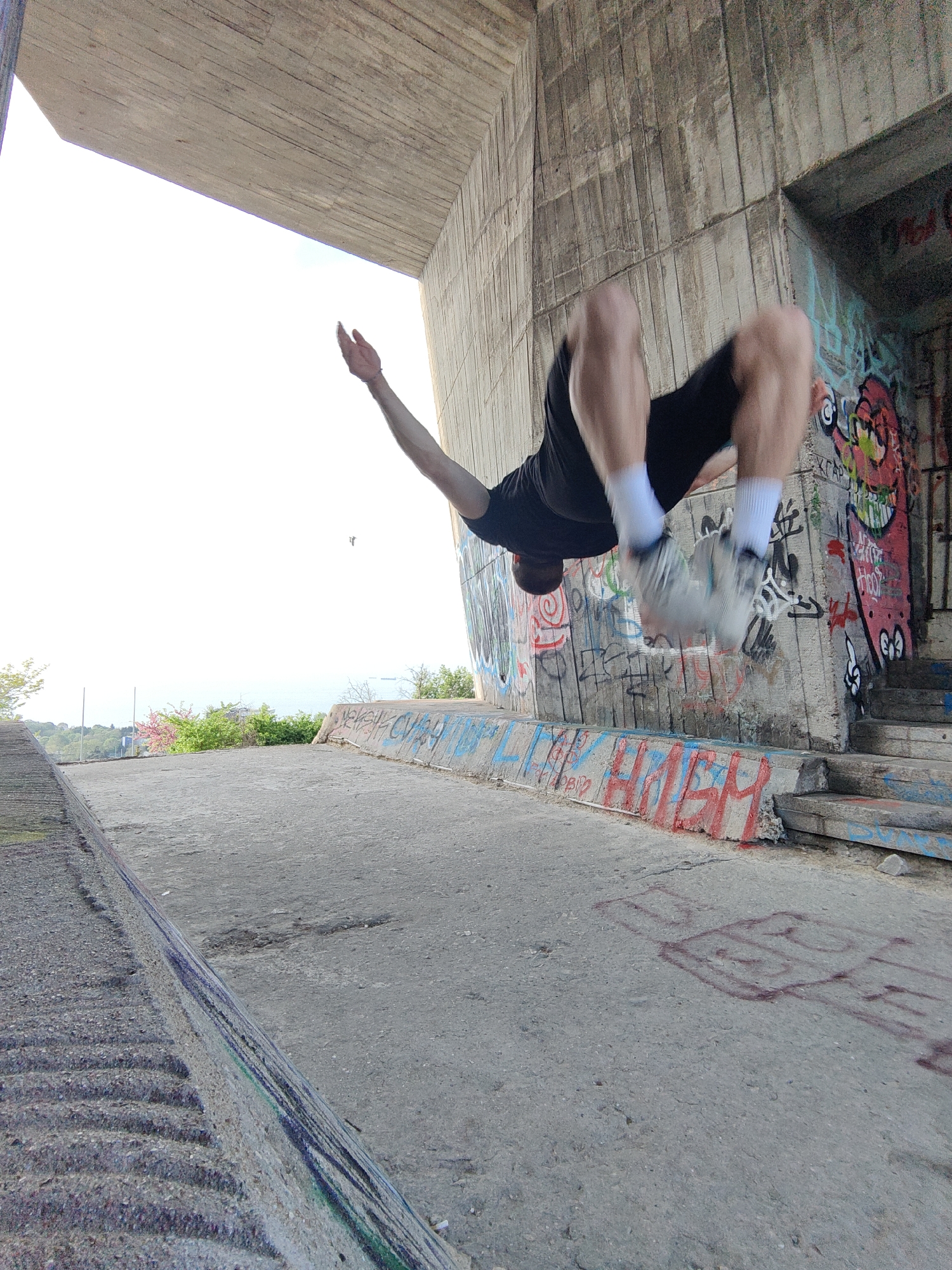 Man performs early morning backflip at Varna monument