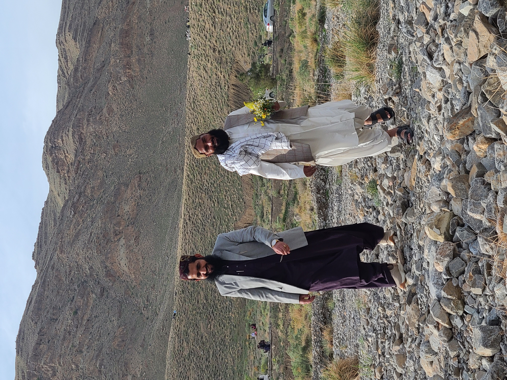 Men gather for mountain picnic in Quetta Pakistan