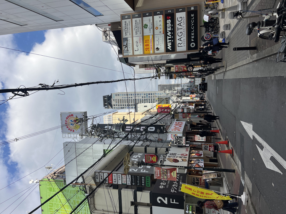 Morning street scene captured in commercial Osaka district