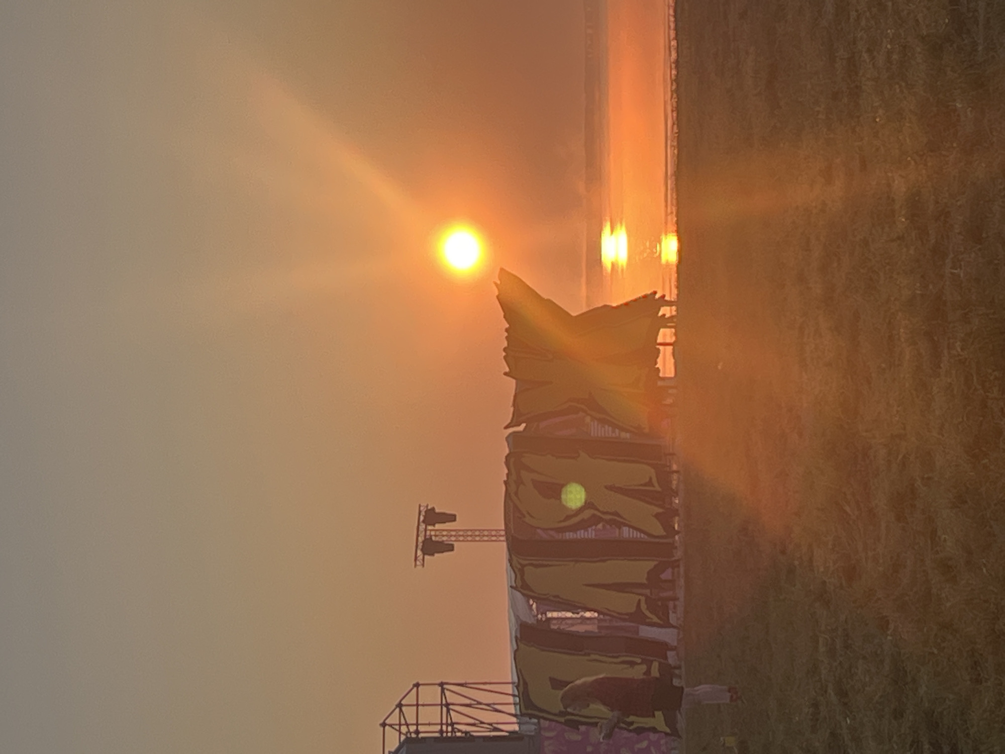 Beachside festival camp at sunrise, Surakovo, Russia