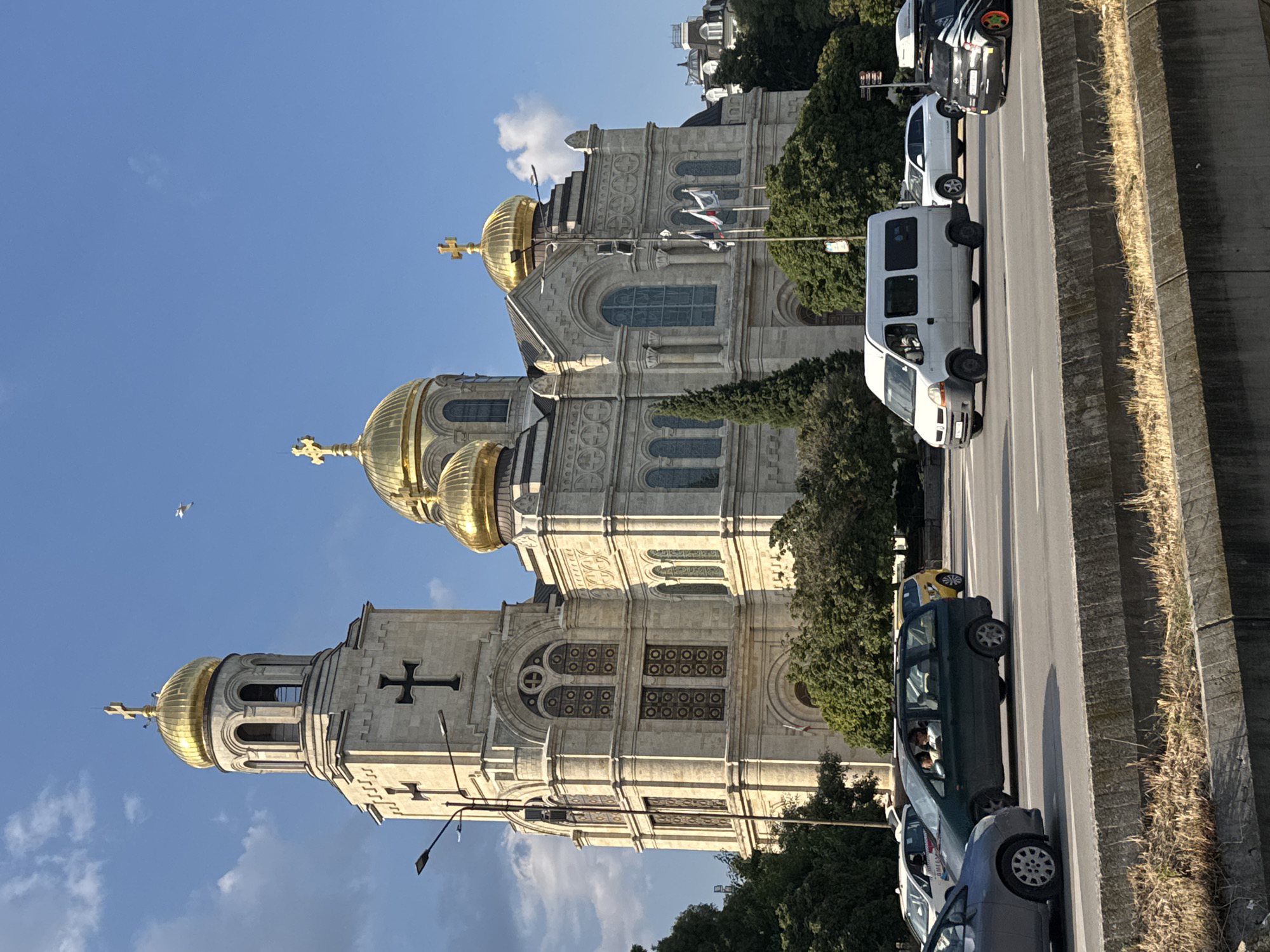 Street view of Varna with the Dormition Cathedral in the background