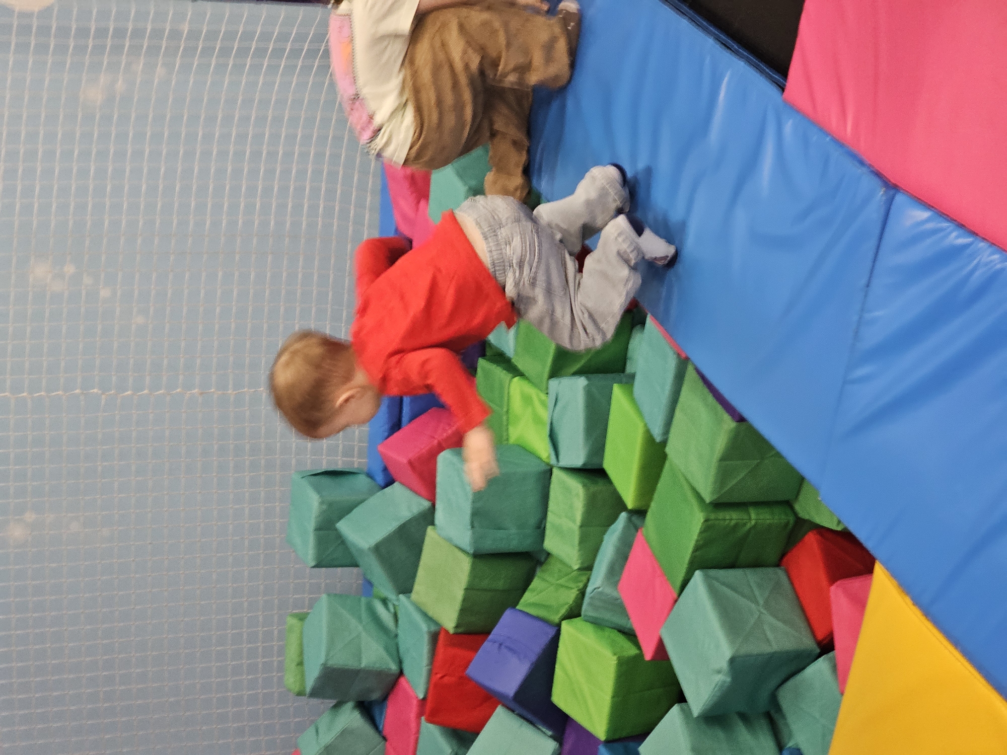 Children play in foam block area in Khimki