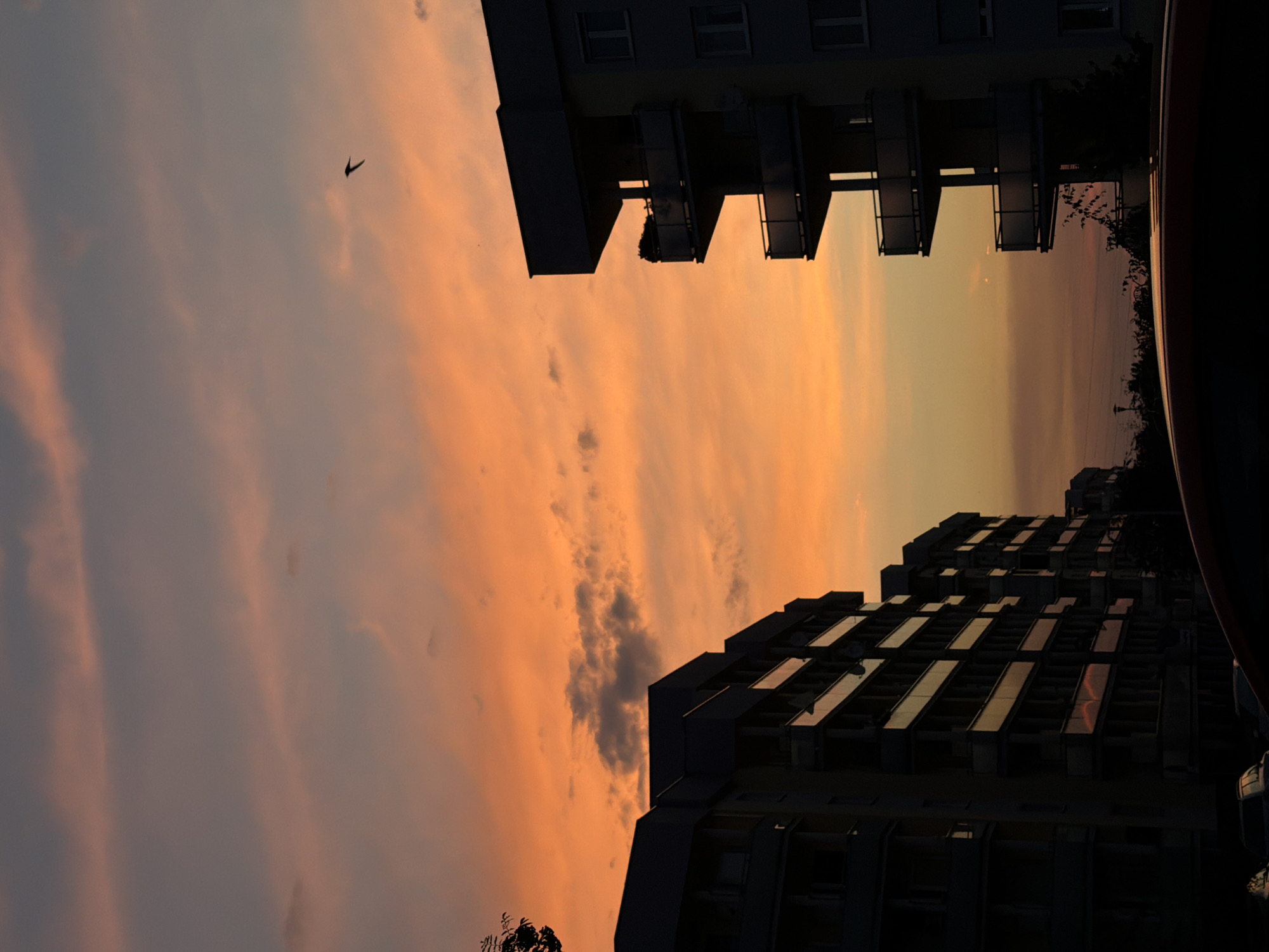 Sunset over Gorzów apartment blocks, pink cap along for the ride